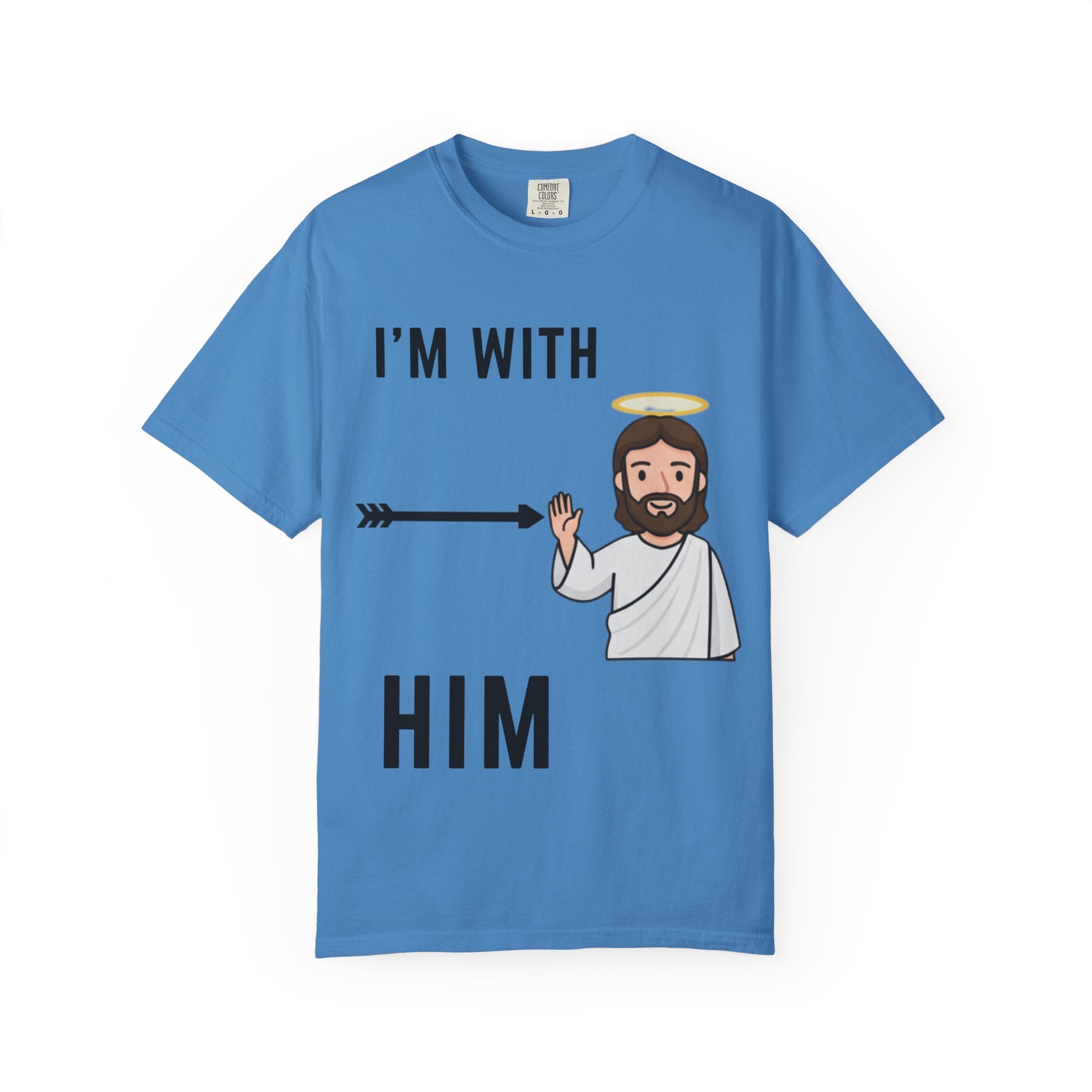 🔥 I’m With Him → Christian T-Shirt | Arrow Pointing to Jesus | Minimalist Faith Tee | Subtle Cross Design | Bible-Inspired Apparel by Uplifted Gear Printify