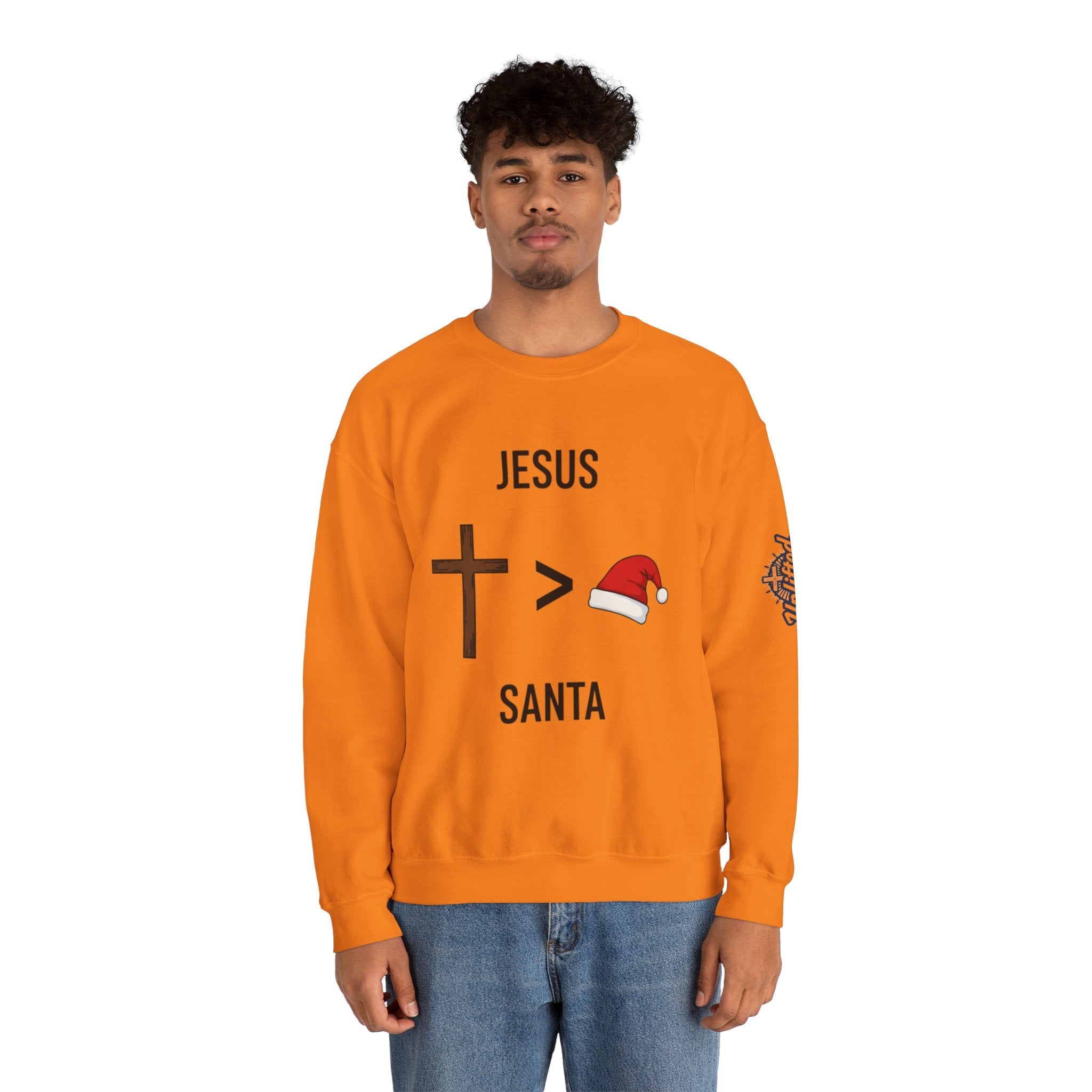 🎄 Jesus > Santa – Minimalist Christian Christmas Sweatshirt | Bold Faith Over Holiday Tee | Cross vs Santa Hat Design | Uplifted Gear Printify