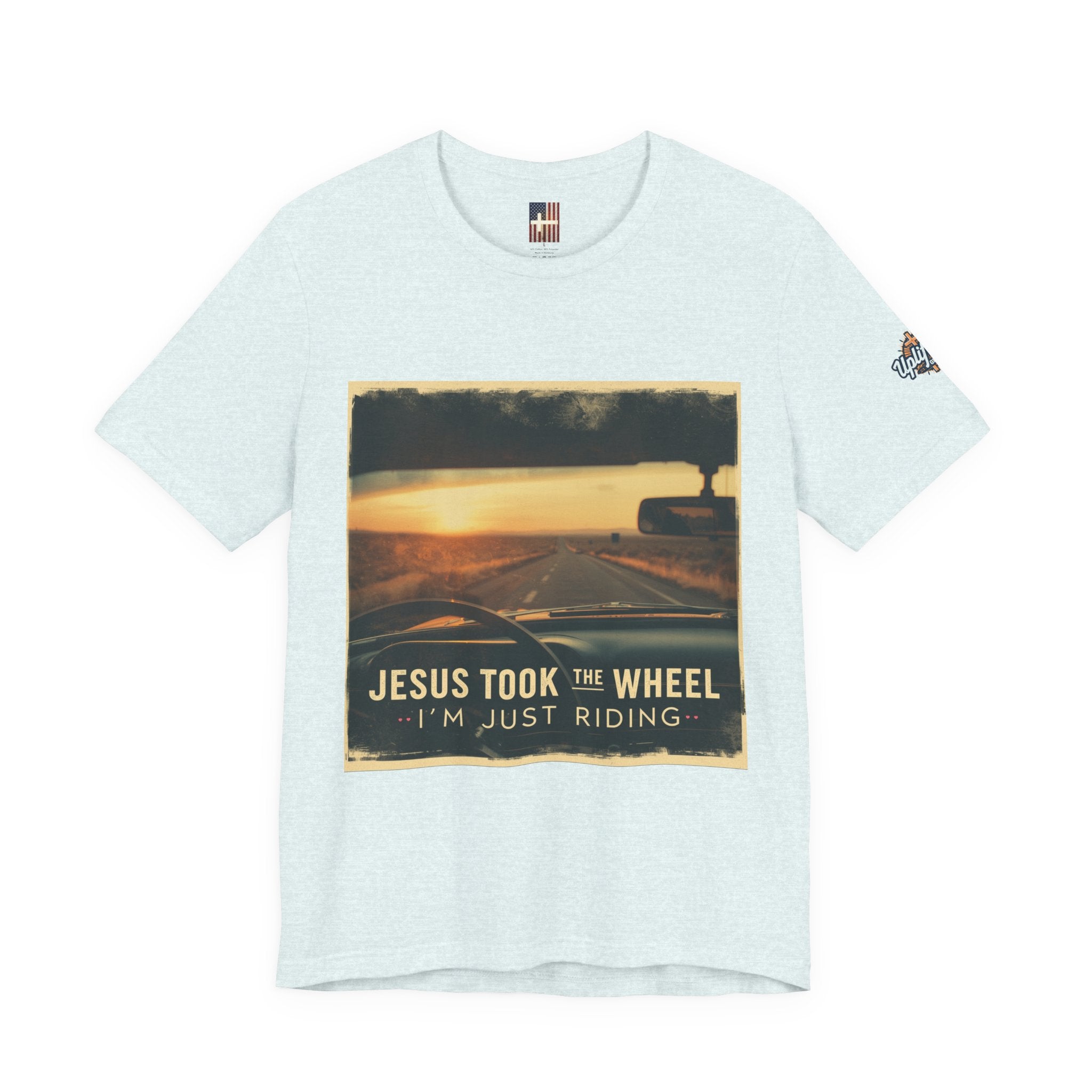 Jesus Took the Wheel I'm Just Riding T-shirt – Funny Christian Convertible Car T-shirt for Surrendered Faith & Humor Printify
