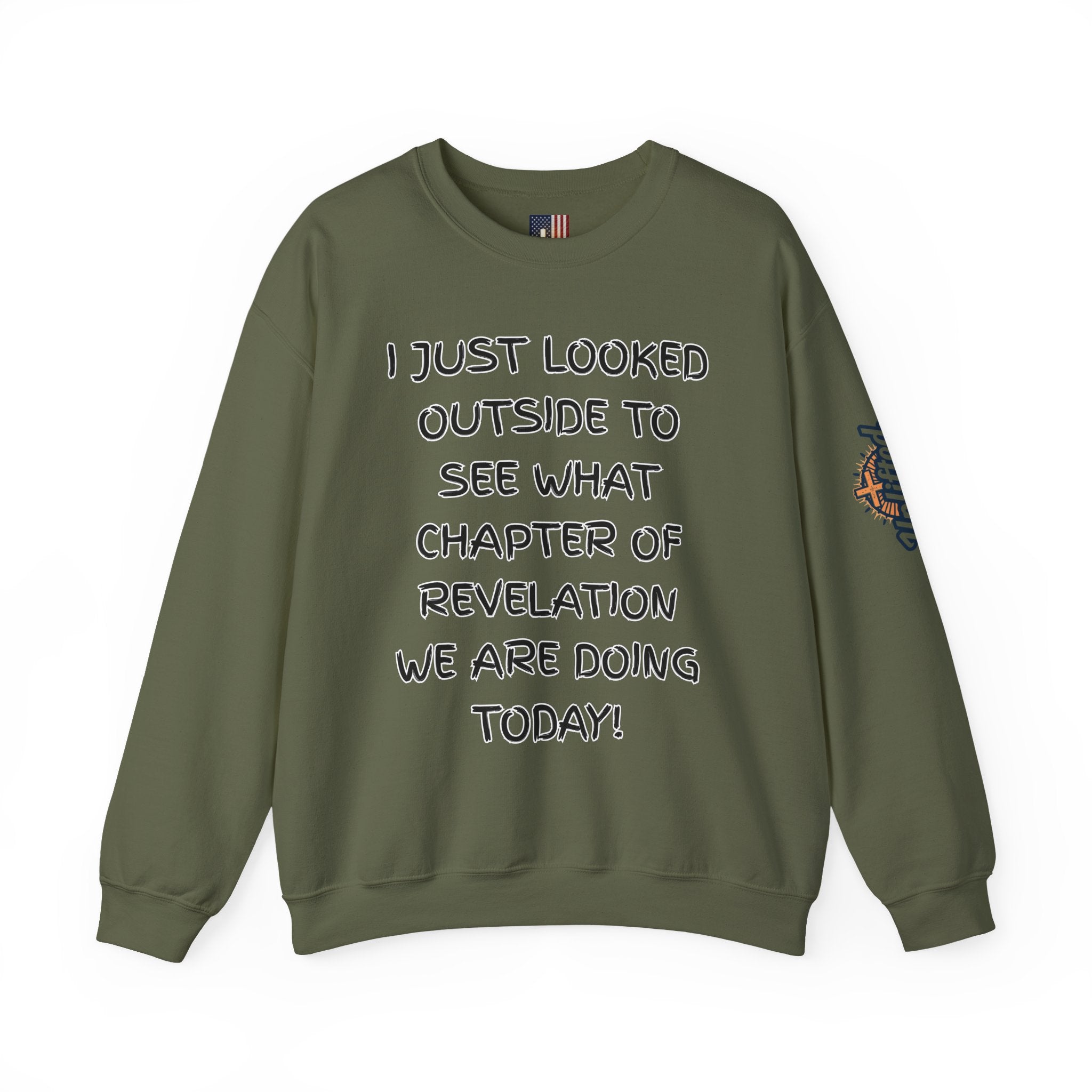 What Chapter of Revelation Sweatshirt – I Looked Outside My Window Christian Sweatshirt for End Times Humor & Faith Printify