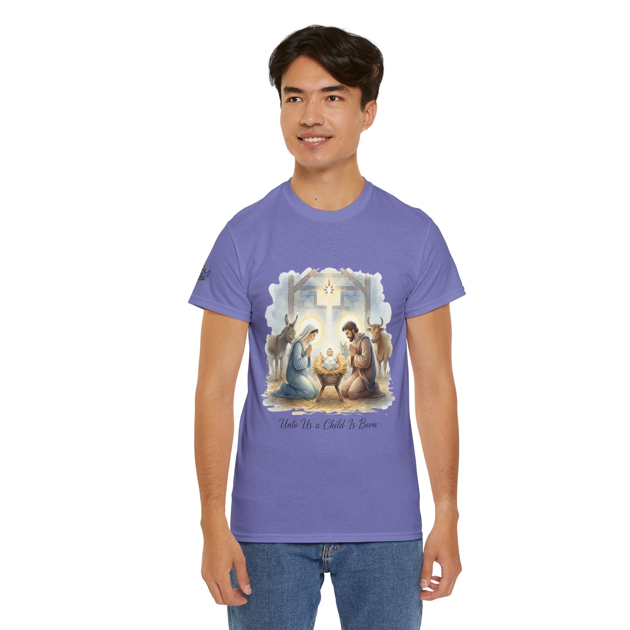Unto Us a Child is Born T-shirt – Isaiah 9:6 Nativity Manger Scene Christian Christmas T-shirt for Holy Night Faith Printify
