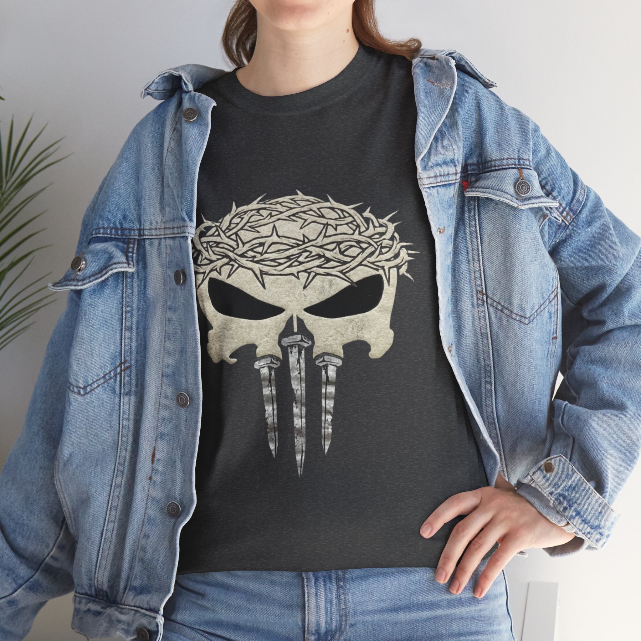 Christian Skull T-shirt - Crown of Thorns & Nails - Warrior Faith T-shirt Printify