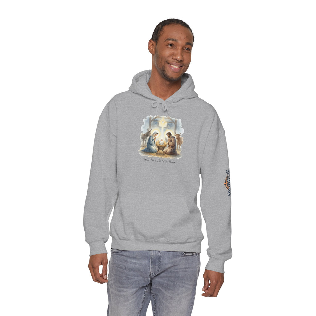 Unto Us a Child is Born Hoodie – Isaiah 9:6 Nativity Manger Scene Christian Christmas Sweatshirt for Holy Night Faith Printify