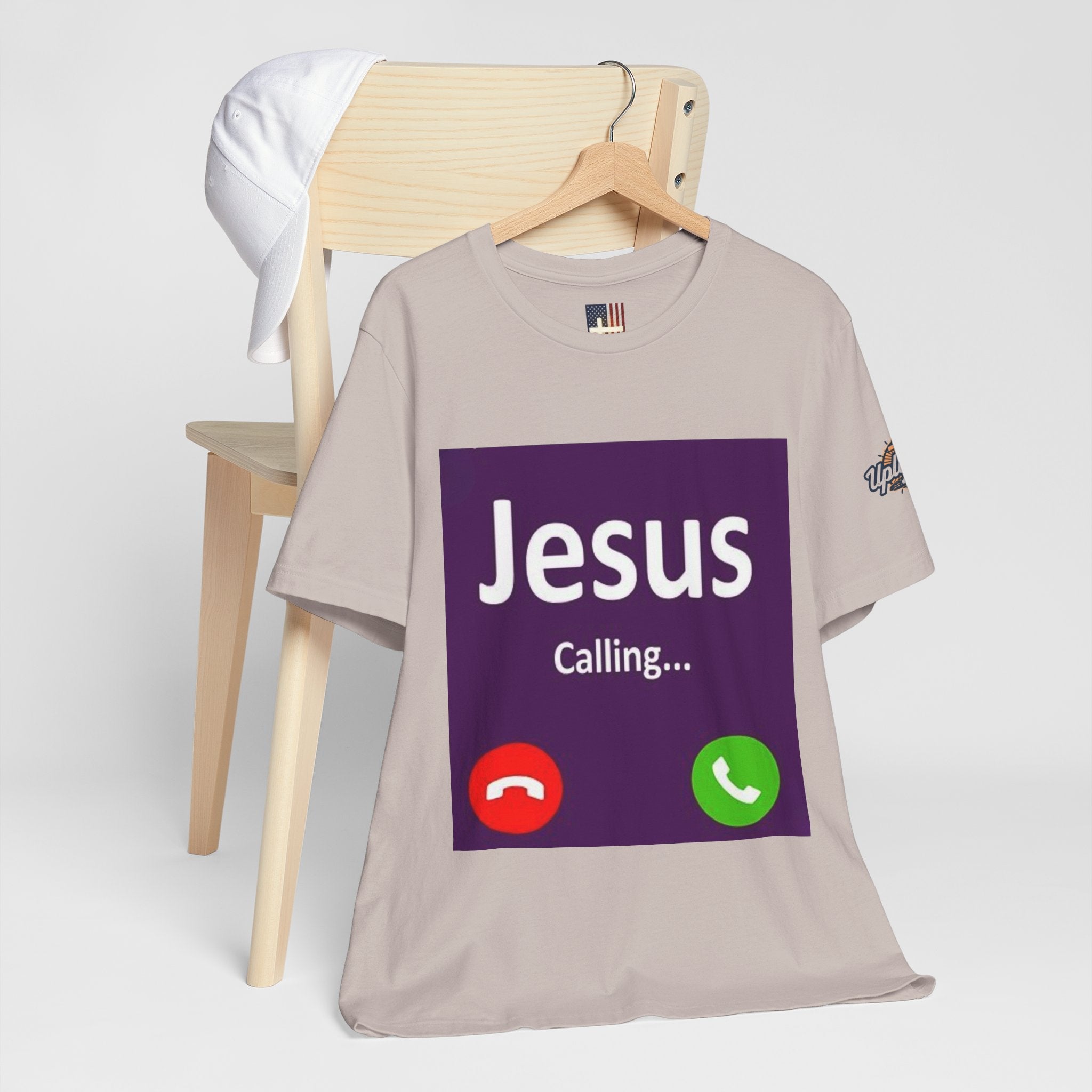 Jesus Calling T-shirt – Funny Cell Phone Screen Christian T-shirt for Divine Connection & Faith Humor Printify