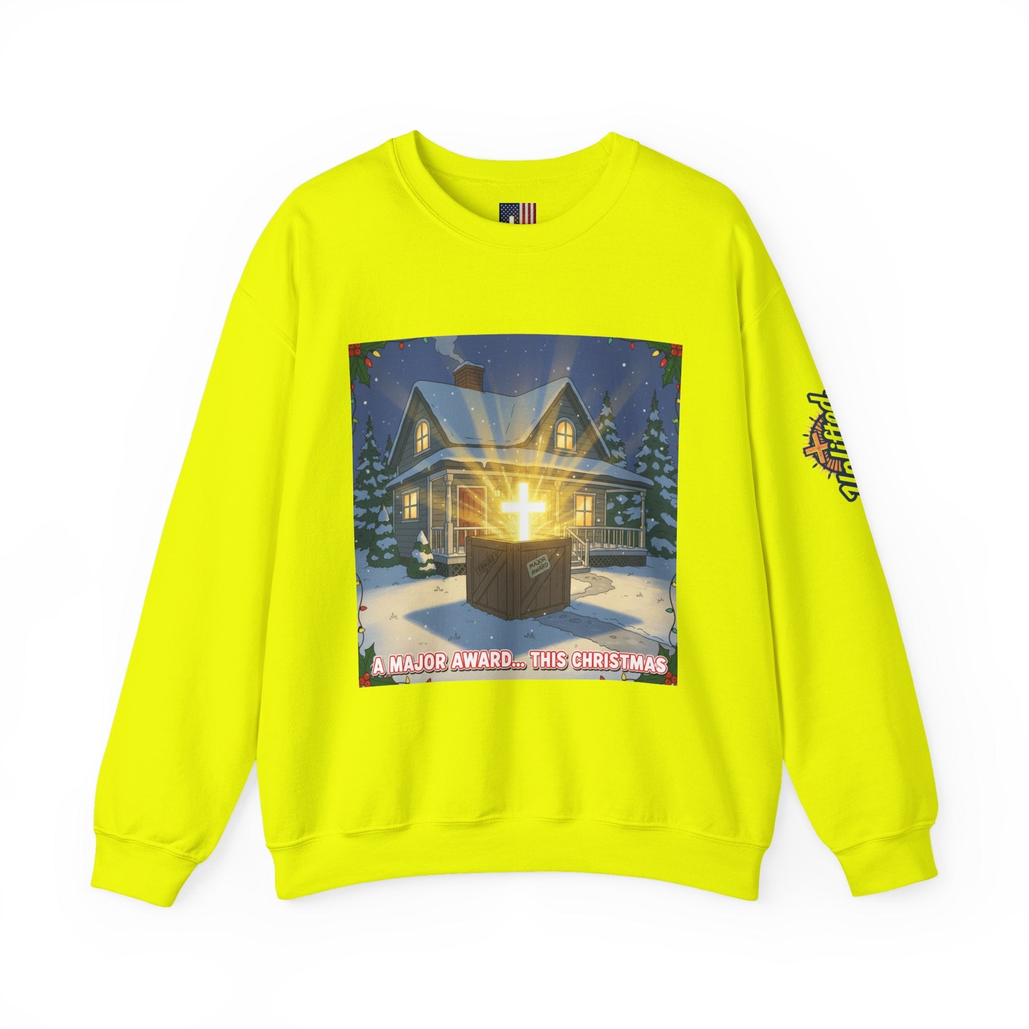 A Major Award This Christmas Sweatshirt – Fragile Leg Lamp Parody Cross Unboxing Christian Sweatshirt for Hilarious Faith & Holiday Glow Printify