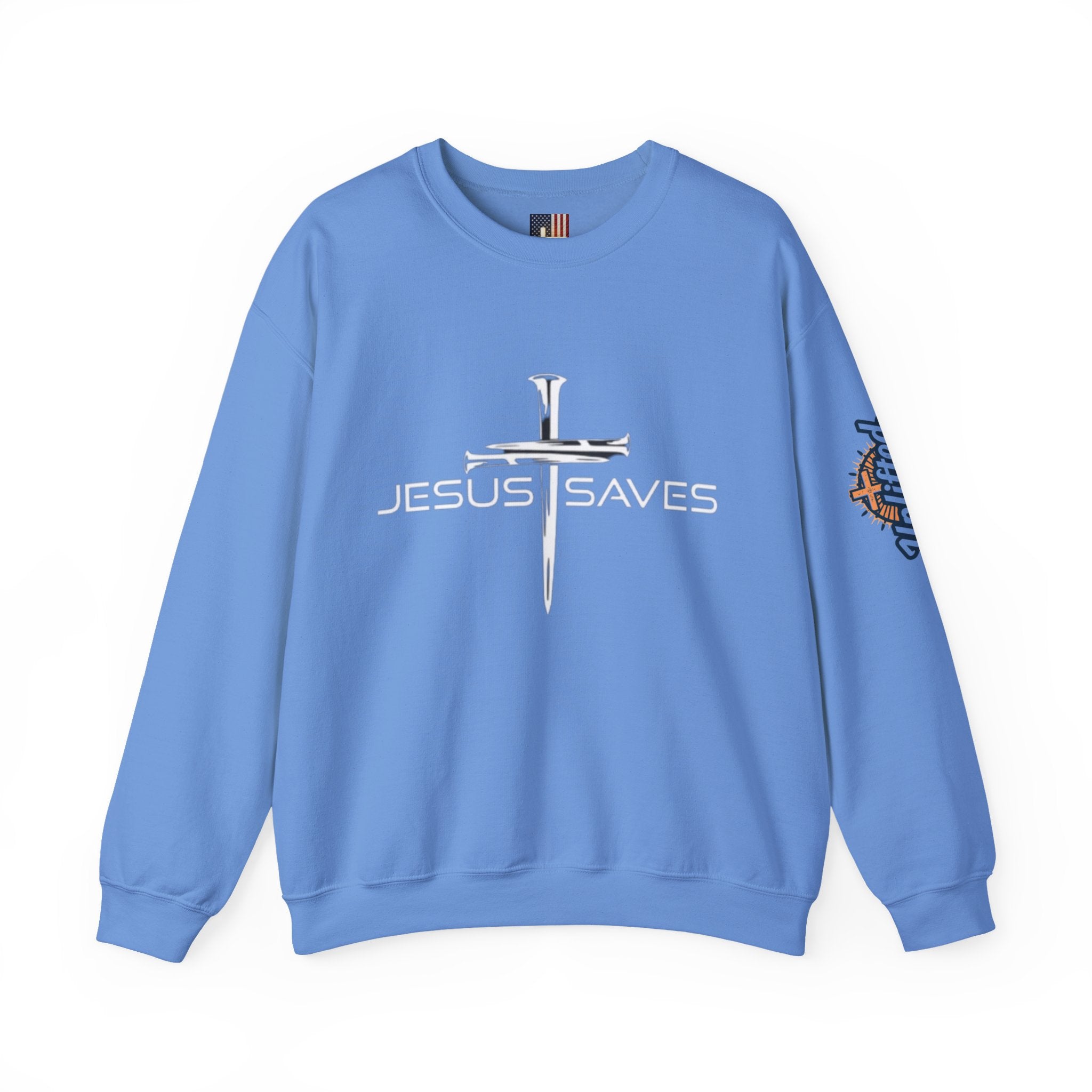 Jesus Saves Sweatshirt – 3 Nails Crucifix Cross Christian Sweatshirt for Redemption Faith & Bold Salvation Printify