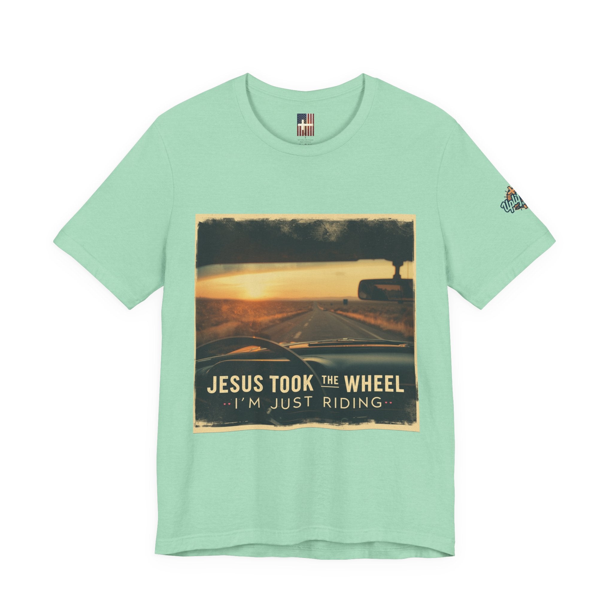 Jesus Took the Wheel I'm Just Riding T-shirt – Funny Christian Convertible Car T-shirt for Surrendered Faith & Humor Printify