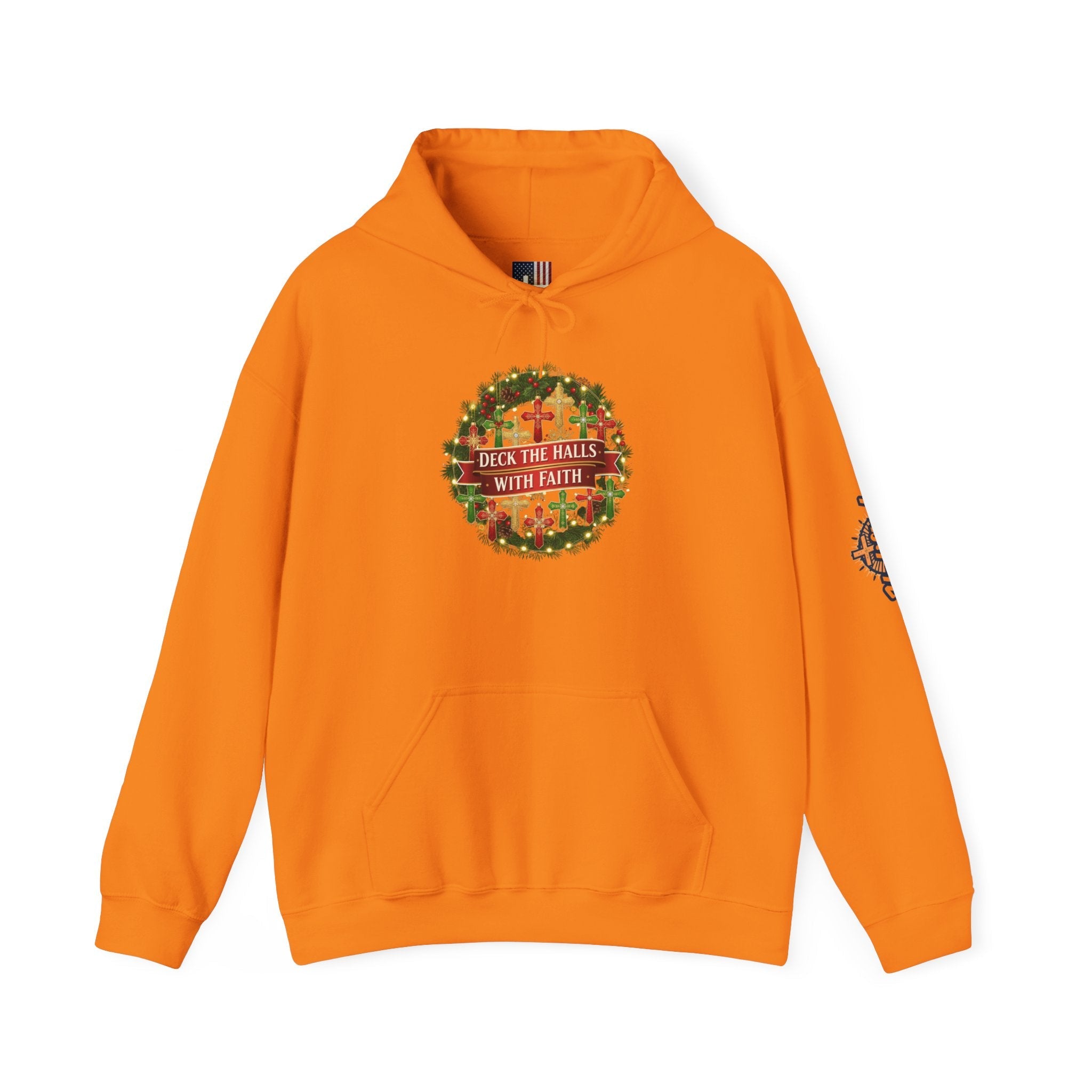 🎄 Deck the Halls with Faith – Christian Christmas Hoodie | Cross Ornament Design & Festive Garland | Bold Holiday Faith Tee by Uplifted Gear Printify