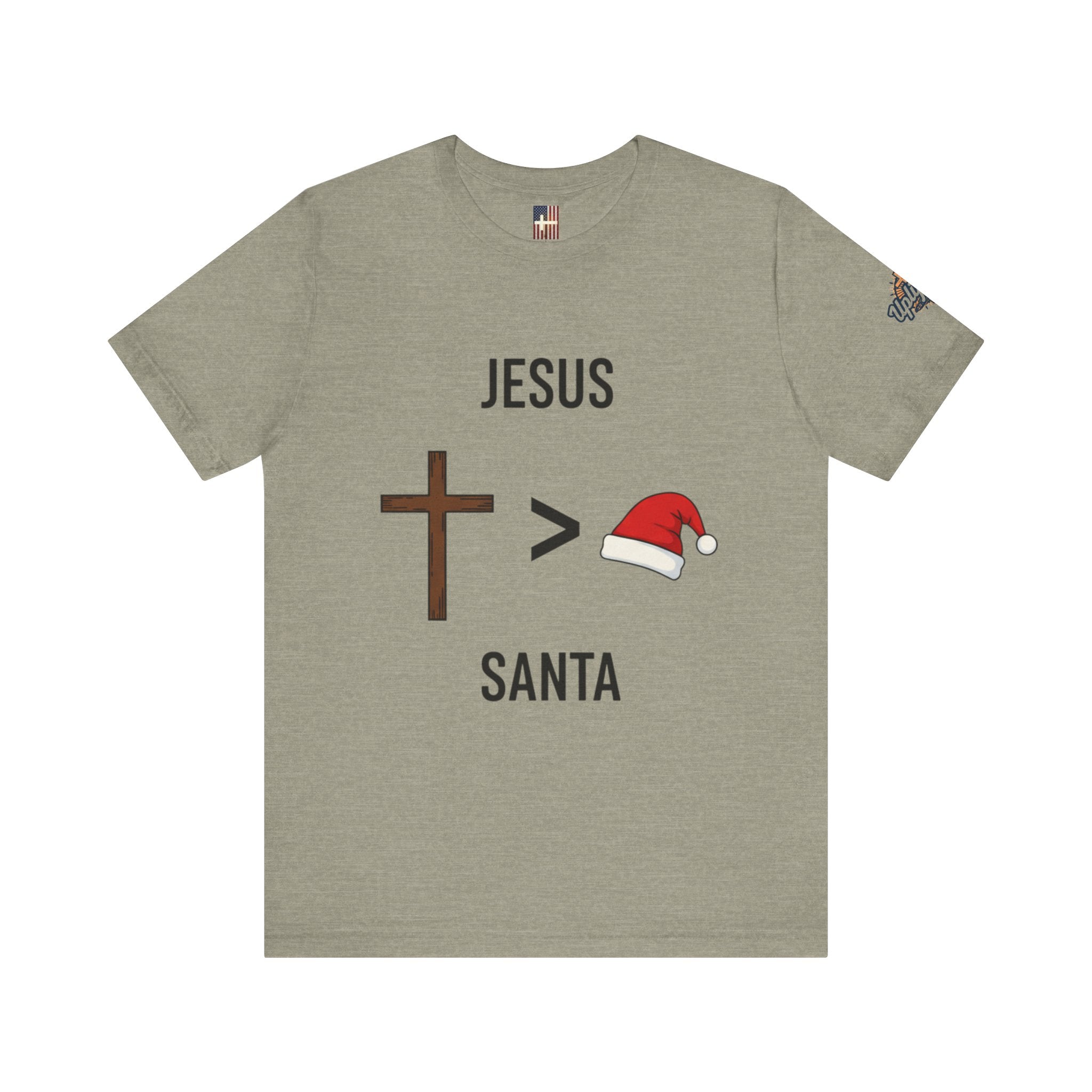 🎄 Jesus > Santa – Minimalist Christian Christmas T-Shirt | Bold Faith Over Holiday Tee | Cross vs Santa Hat Design | Uplifted Gear Printify