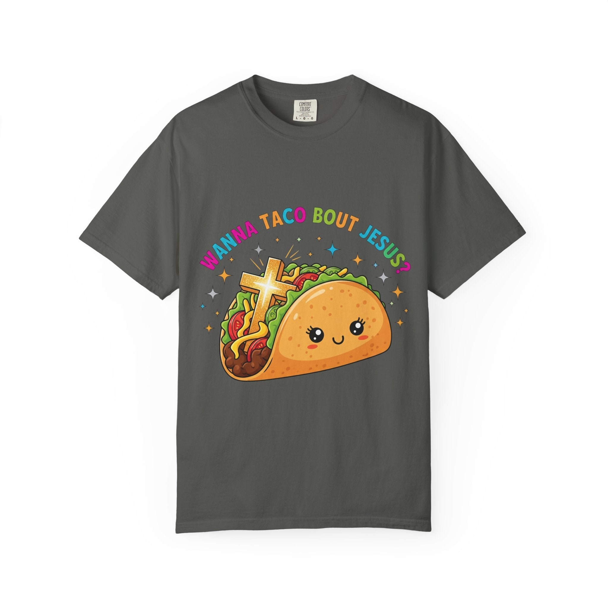 Wanna Taco 'Bout Jesus? Funny Christian Pun T-Shirt – Lettuce Pray & Share Faith! Printify