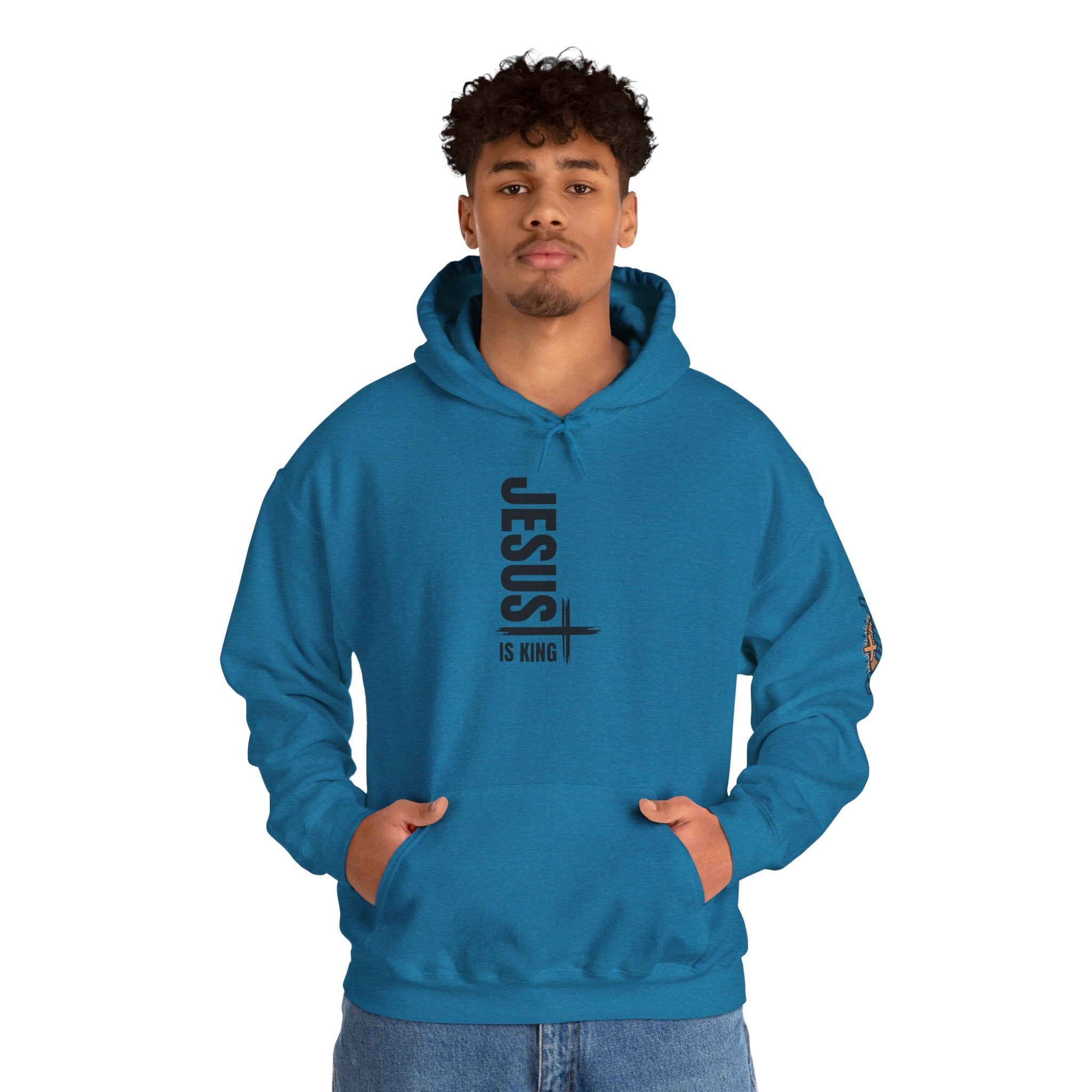 Jesus Is King Hoodie | Modern Typographic Cross Christian Hoodie Printify