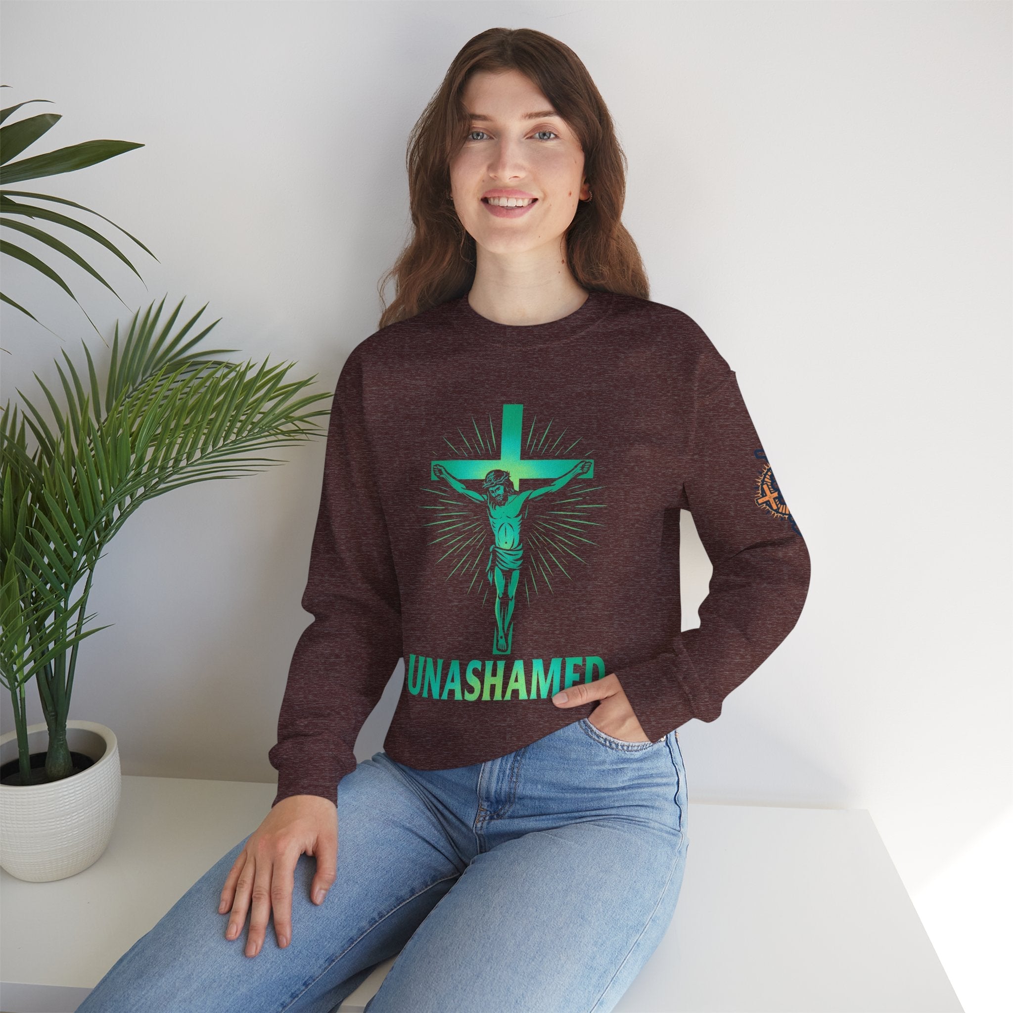 Unashamed Sweatshirt – Romans 1:16 Crucifixion Christian Sweatshirt for Bold Unwavering Faith Printify