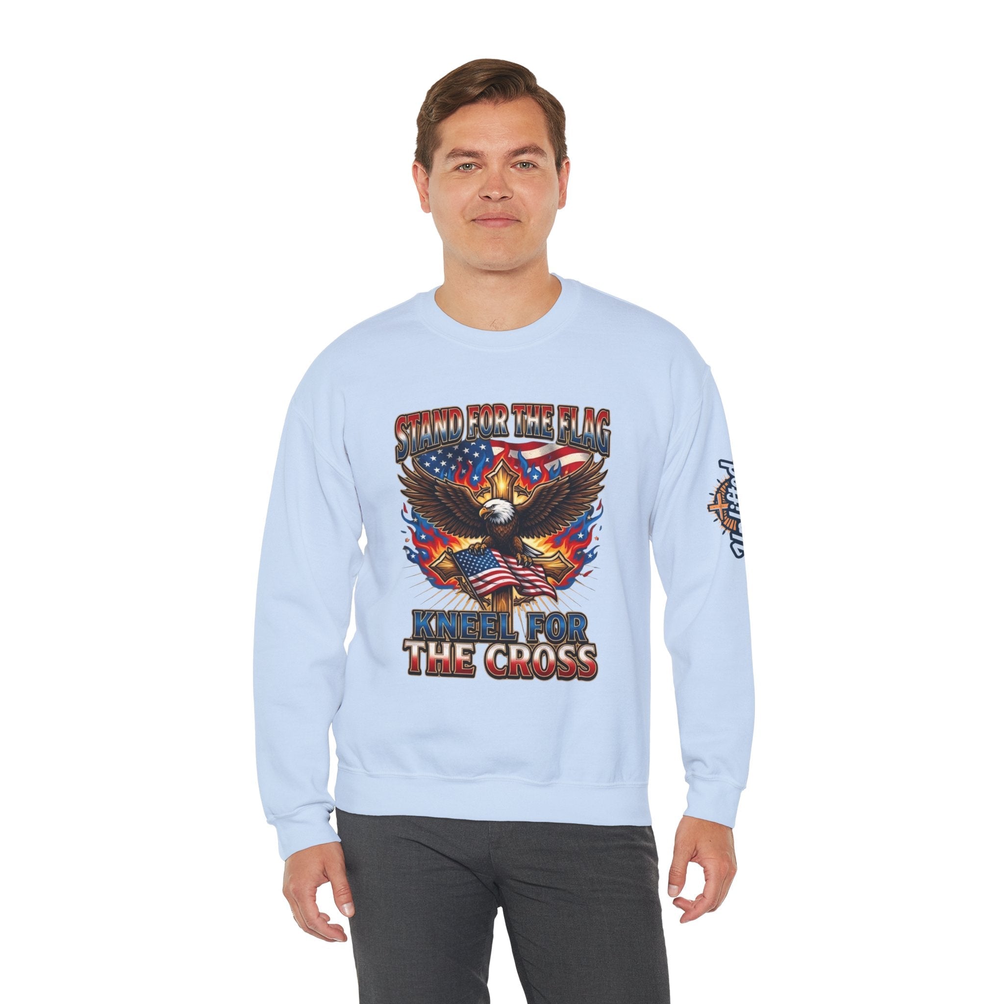 Stand for the Flag Kneel for the Cross Sweatshirt | Patriotic Eagle Sweatshirt Printify