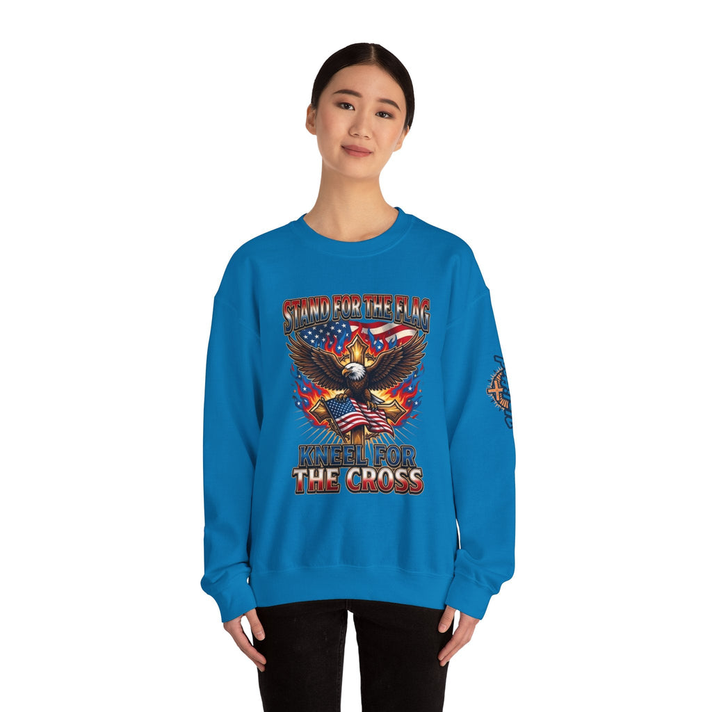 Stand for the Flag Kneel for the Cross Sweatshirt | Patriotic Eagle Sweatshirt Printify