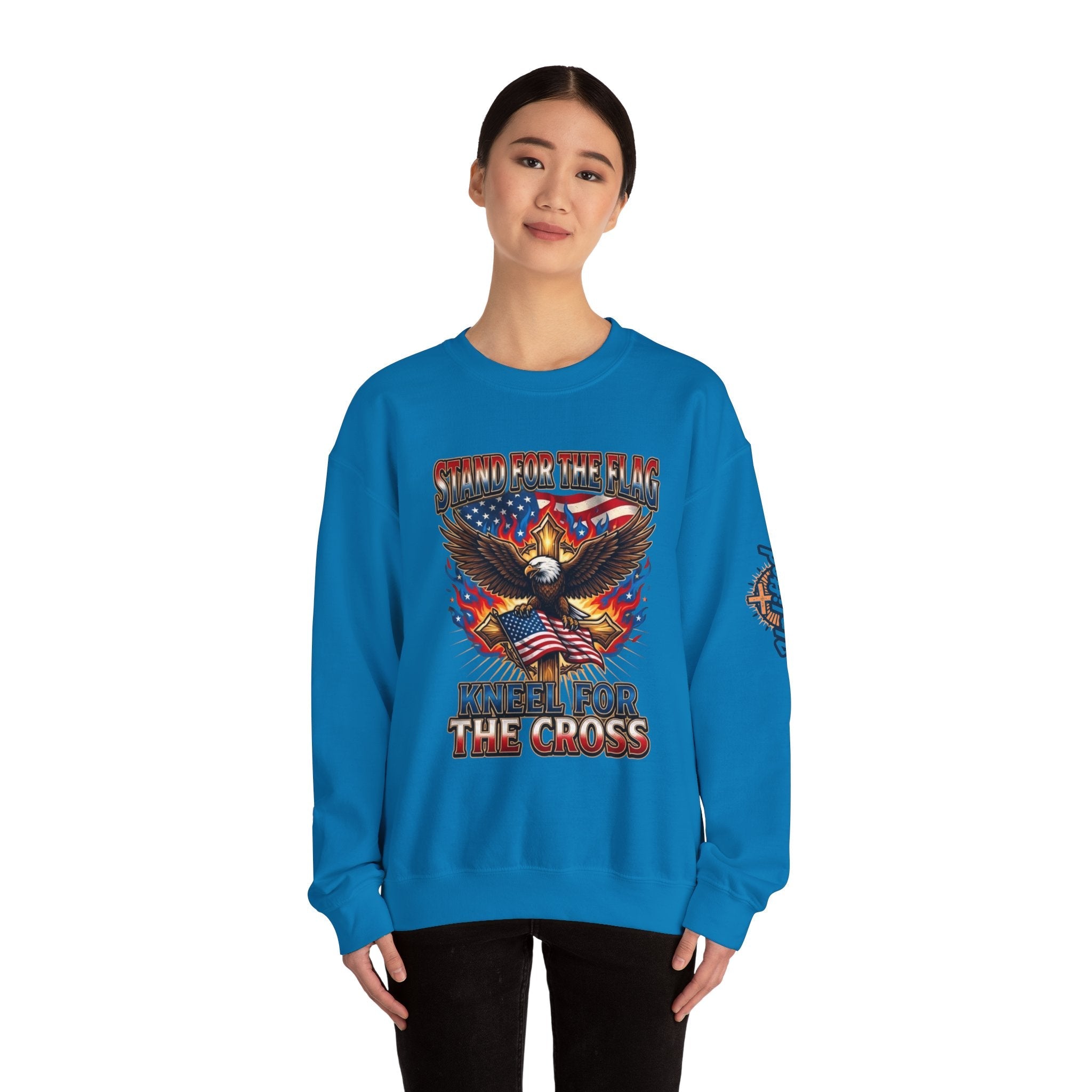 Stand for the Flag Kneel for the Cross Sweatshirt | Patriotic Eagle Sweatshirt Printify