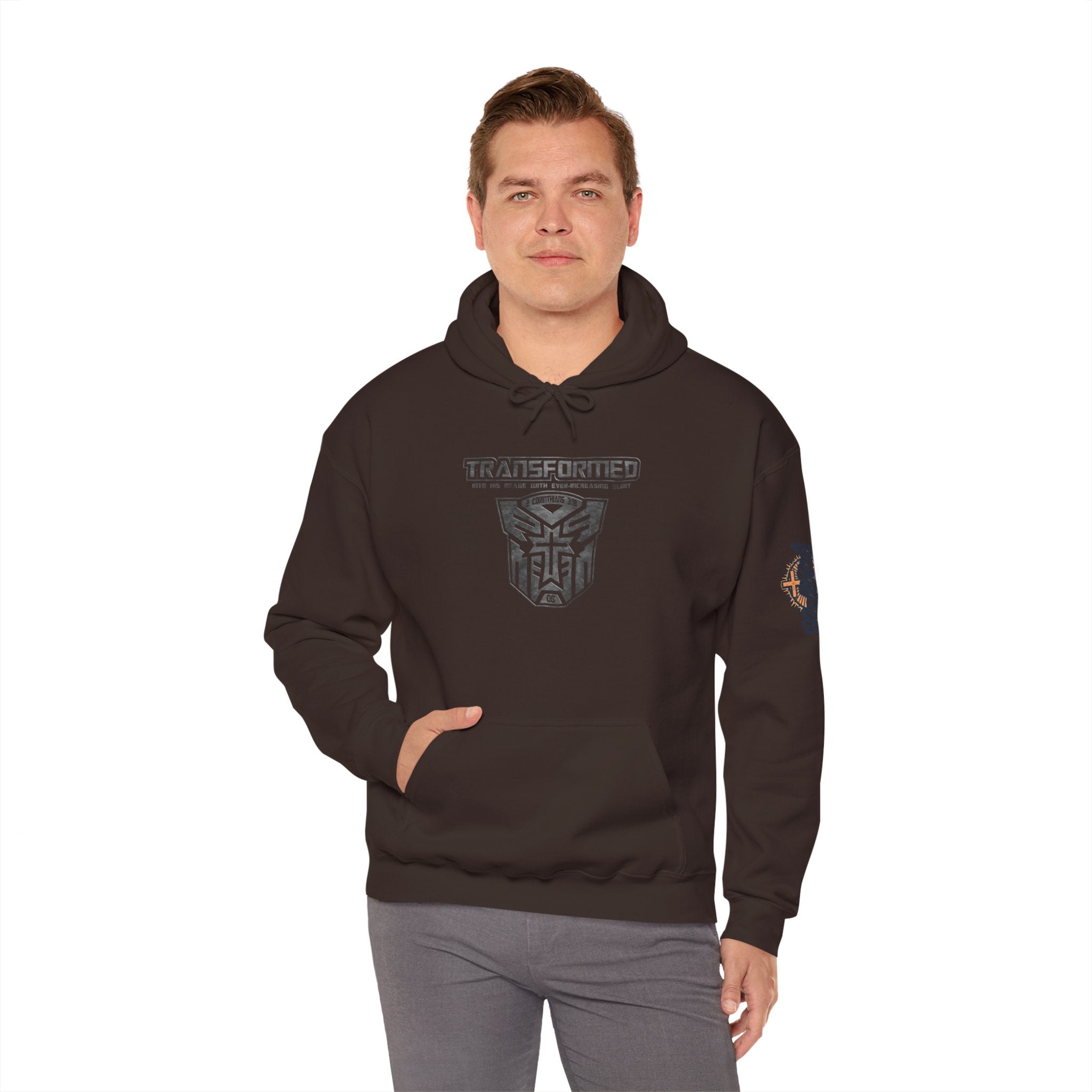 Transformer Logo Christian Hoodie | 2 Corinthians 3:18 Bible Verse Hoodie Printify