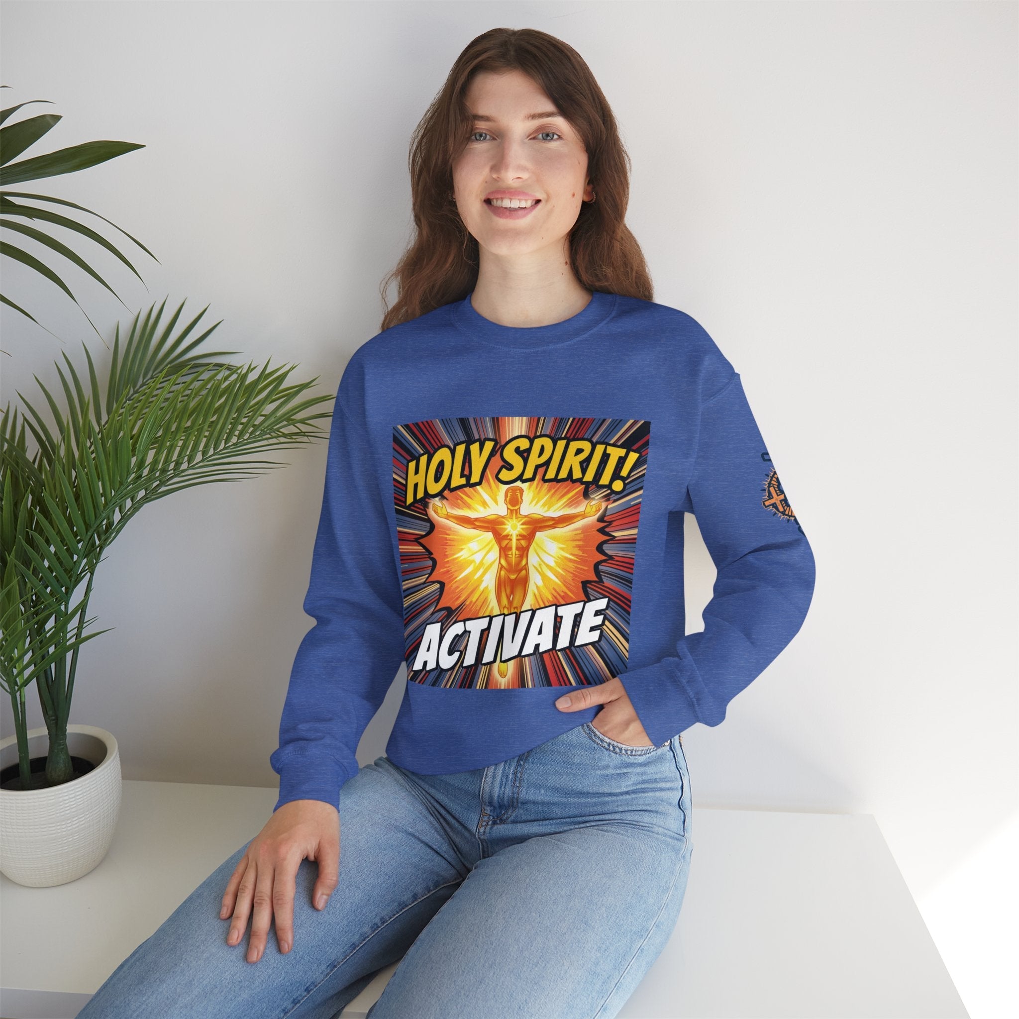 Holy Spirit Activate Sweatshirt – Superhero Christian Sweatshirt with Vibrant Power-Up Design for Faith-Fueled Boldness Printify