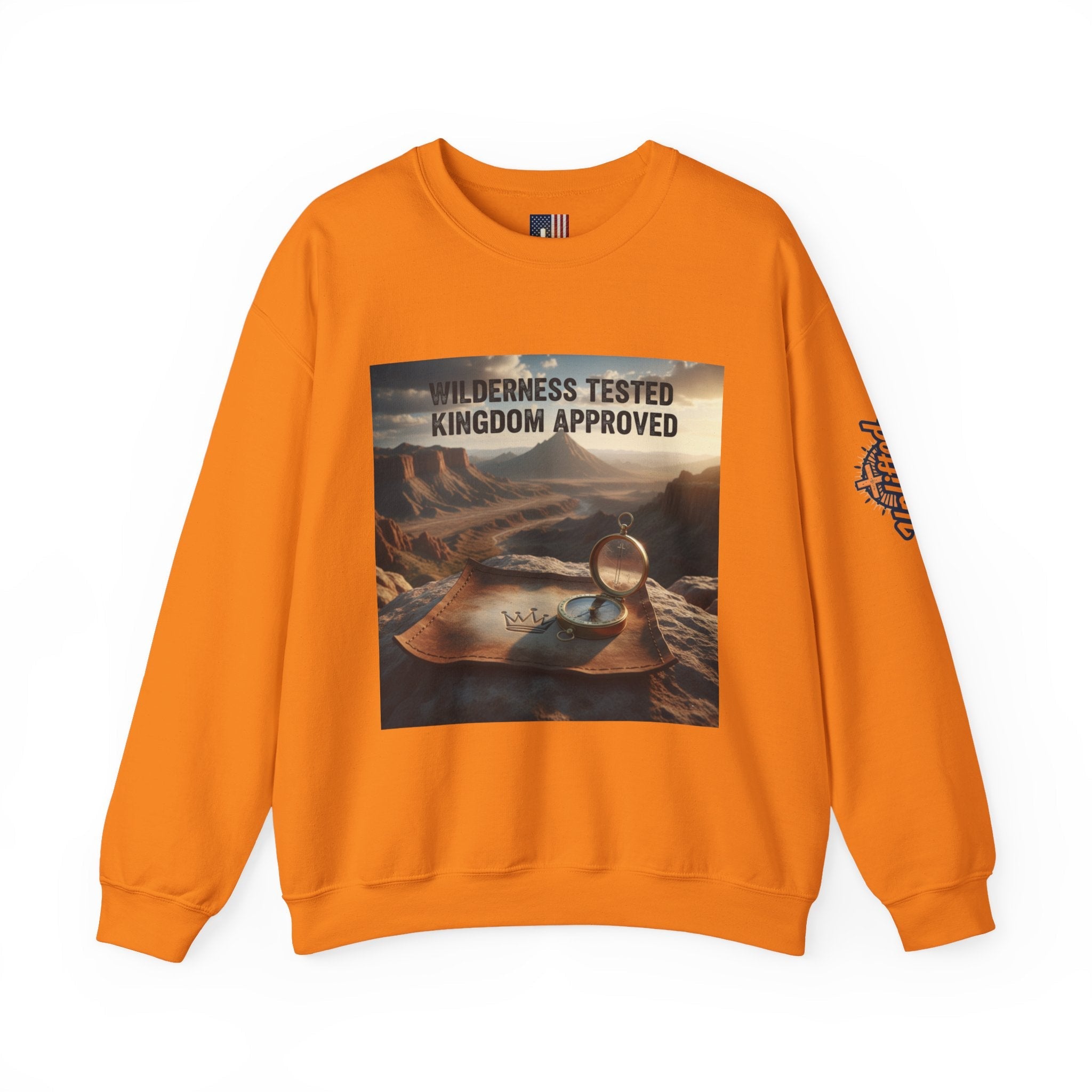 Wilderness Tested Kingdom Approved Sweatshirt – Mountain Desert Compass Crown Christian Sweatshirt for Biblical Adventure Faith Printify