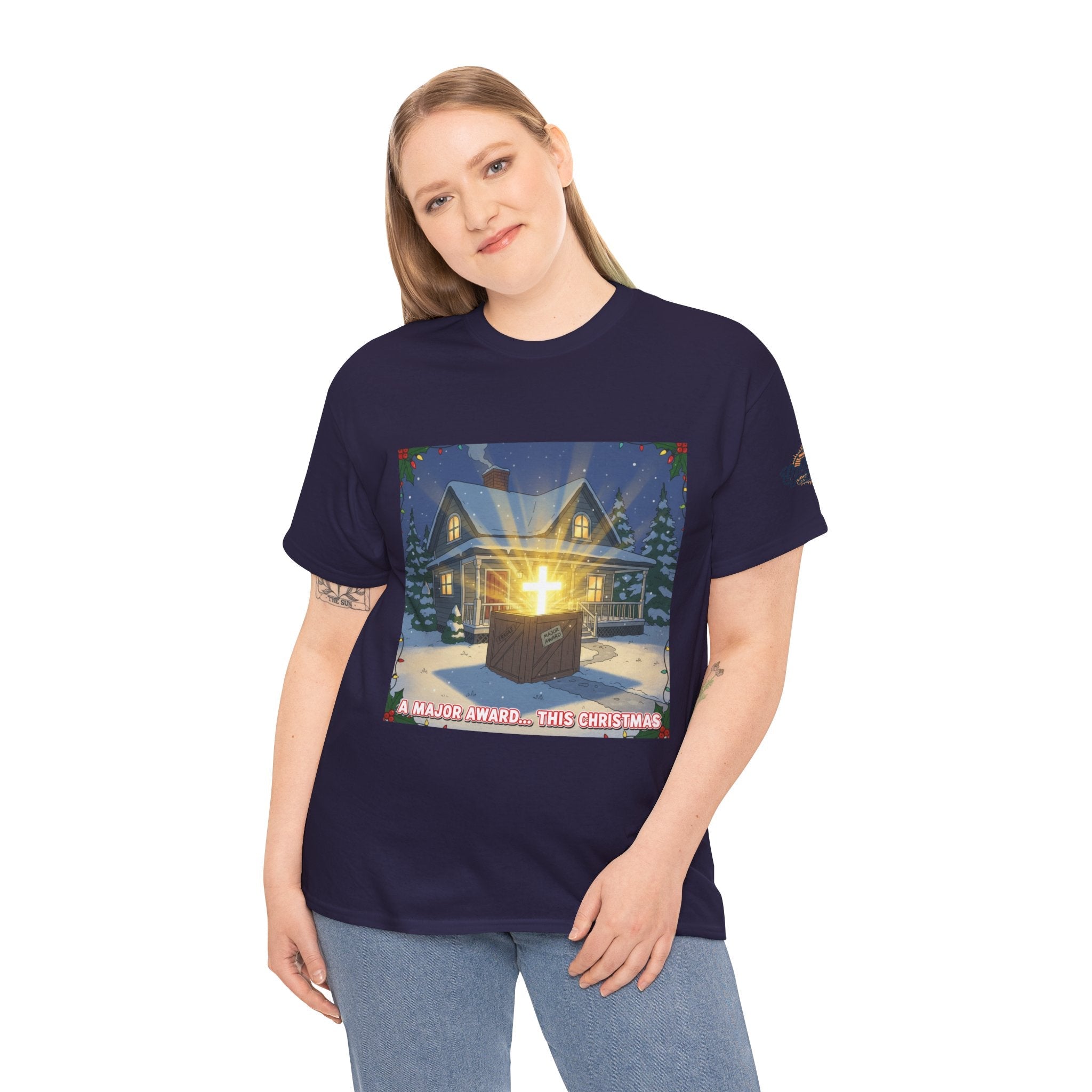 A Major Award This Christmas T-shirt – Fragile Leg Lamp Parody Cross Unboxing Christian T-shirt for Hilarious Faith & Holiday Glow Printify