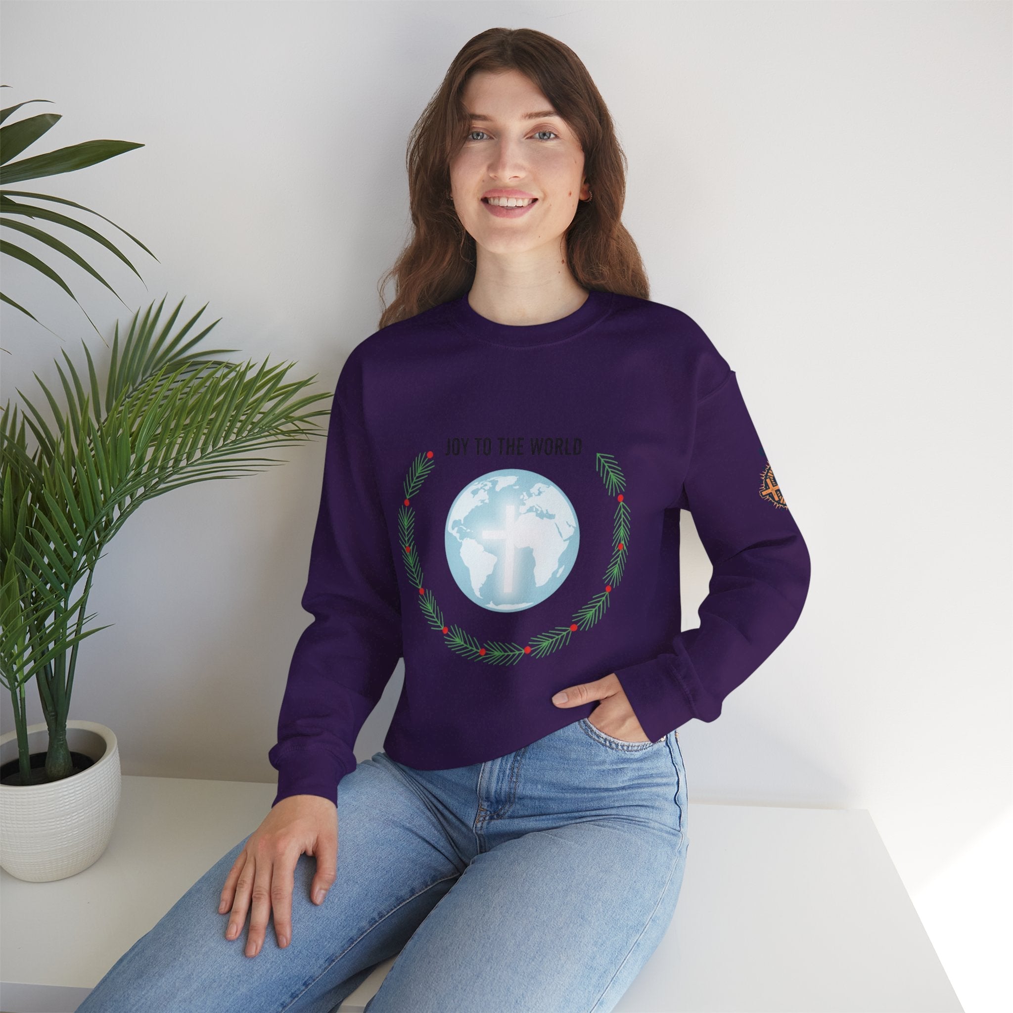 Joy to the World Sweatshirt – Wreath Earth Nativity Christian Christmas Sweatshirt for Isaiah 9:6 Holiday Faith & Festive Joy Printify