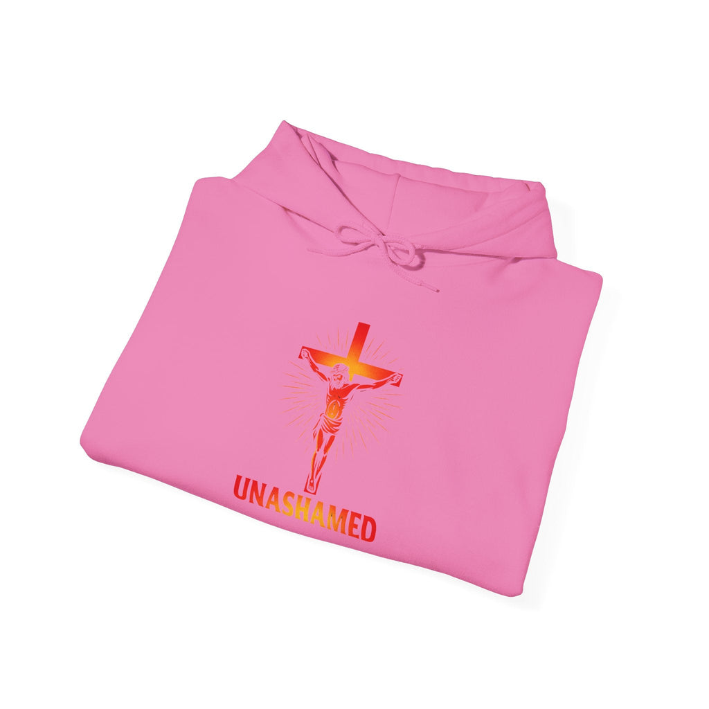 Unashamed Hoodie – Romans 1:16 Crucifixion Christian Sweatshirt for Bold Unwavering Faith Printify