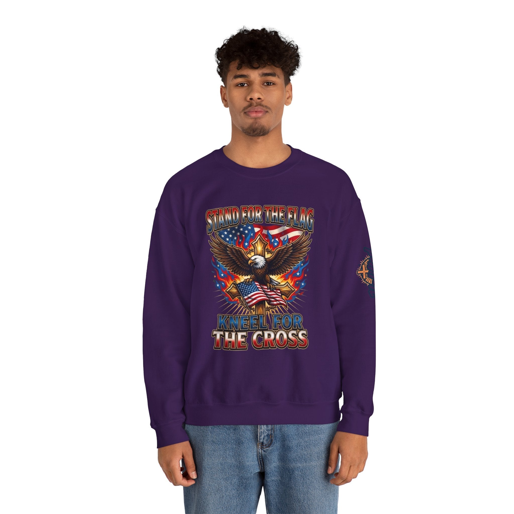 Stand for the Flag Kneel for the Cross Sweatshirt | Patriotic Eagle Sweatshirt Printify