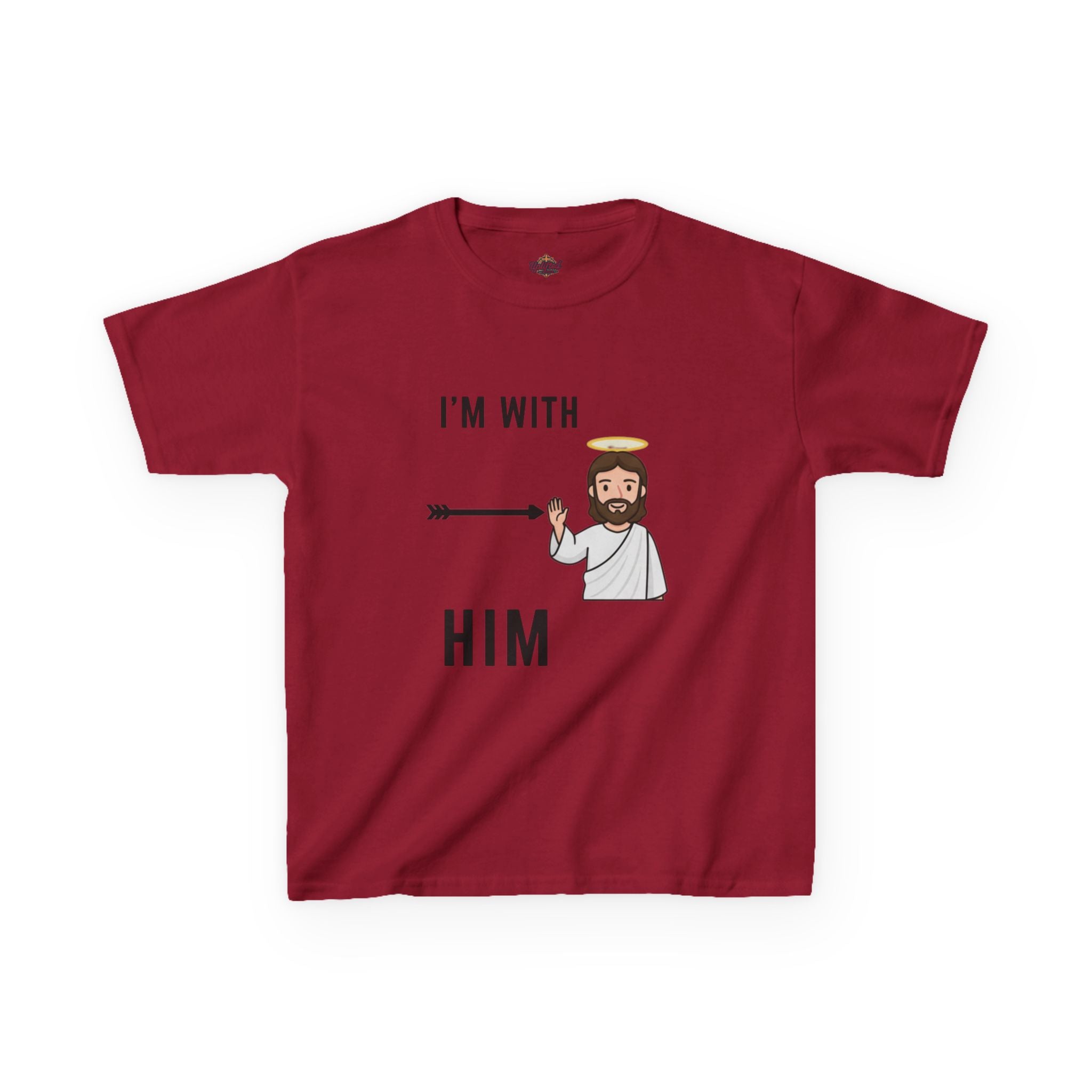 🔥 I’m With Him → Christian Kids T-Shirt | Arrow Pointing to Jesus | Minimalist Faith Tee | Subtle Cross Design | Bible-Inspired Apparel by Uplifted Gear Printify