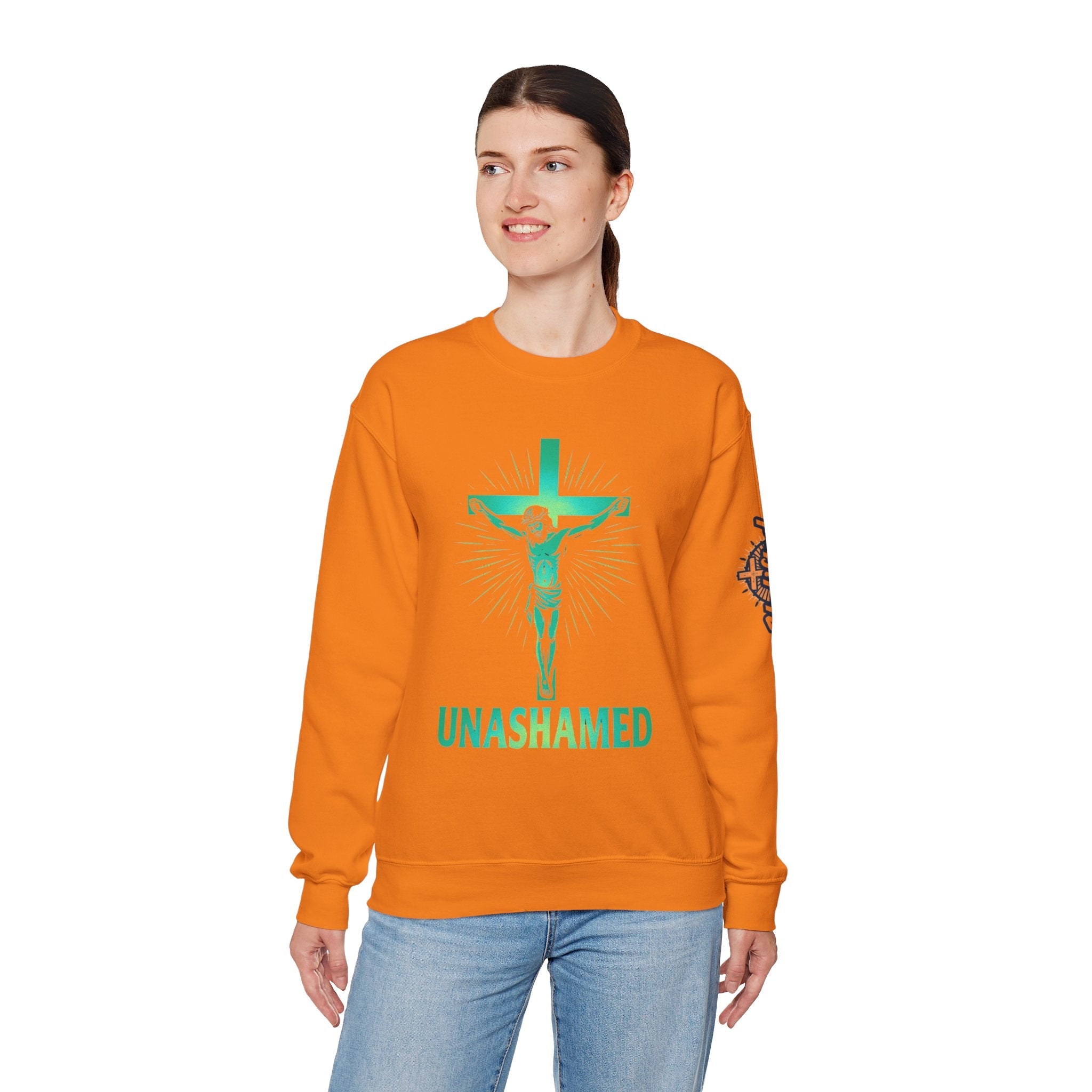 Unashamed Sweatshirt – Romans 1:16 Crucifixion Christian Sweatshirt for Bold Unwavering Faith Printify