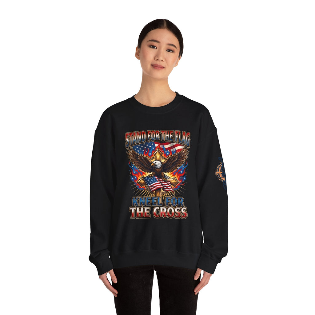 Stand for the Flag Kneel for the Cross Sweatshirt | Patriotic Eagle Sweatshirt Printify