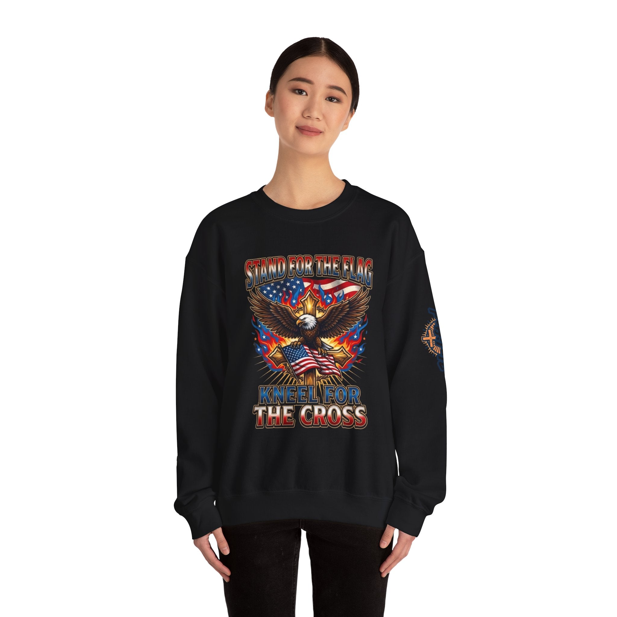 Stand for the Flag Kneel for the Cross Sweatshirt | Patriotic Eagle Sweatshirt Printify