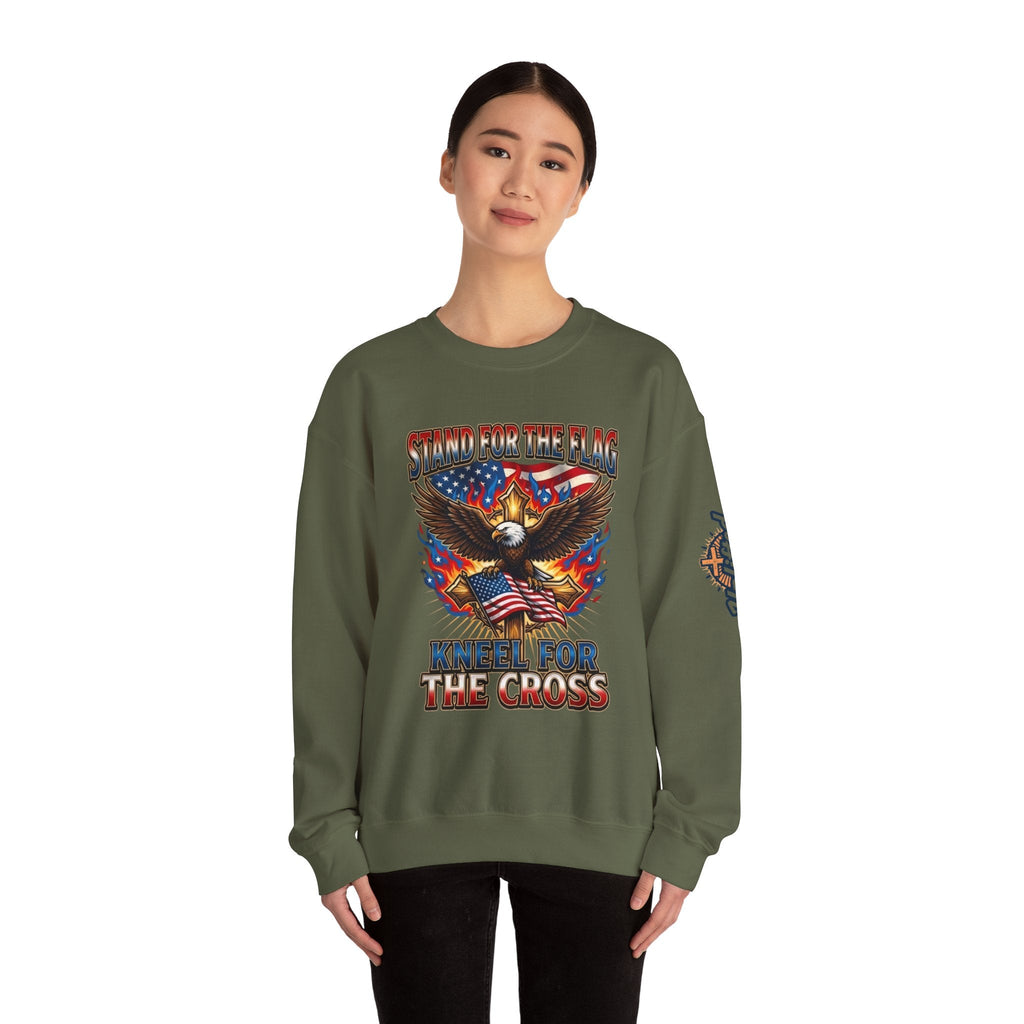 Stand for the Flag Kneel for the Cross Sweatshirt | Patriotic Eagle Sweatshirt Printify