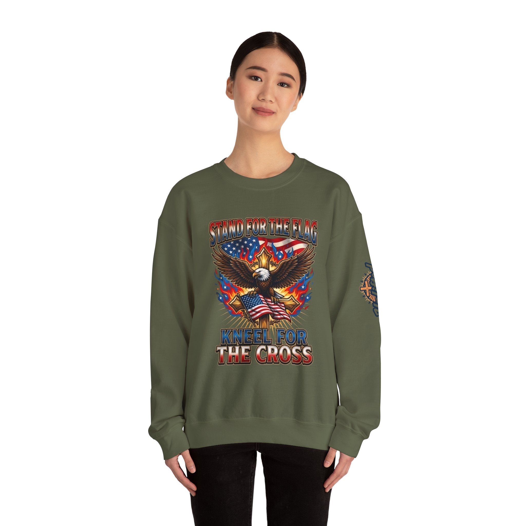 Stand for the Flag Kneel for the Cross Sweatshirt | Patriotic Eagle Sweatshirt Printify