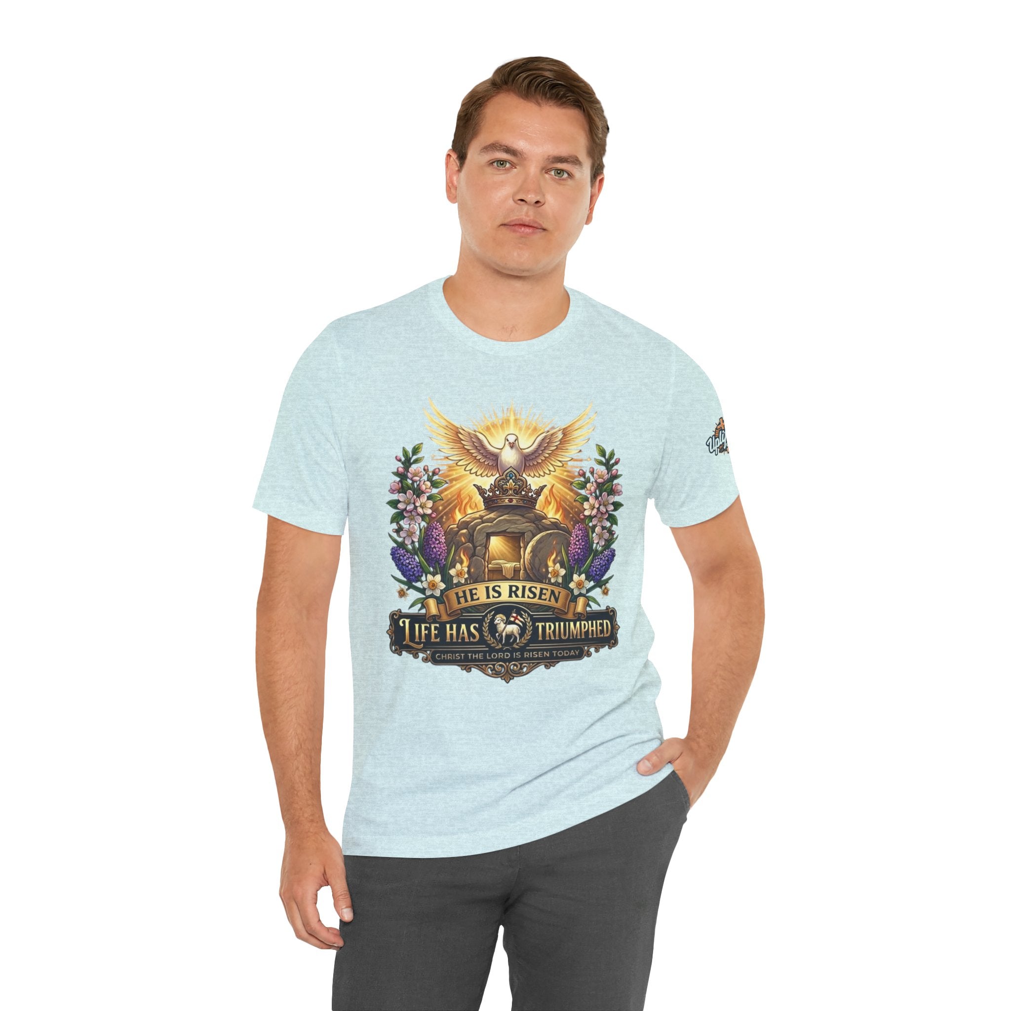 He Is Risen "Life Has Triumphed" T-Shirt — Easter Resurrection Christian Tee Printify