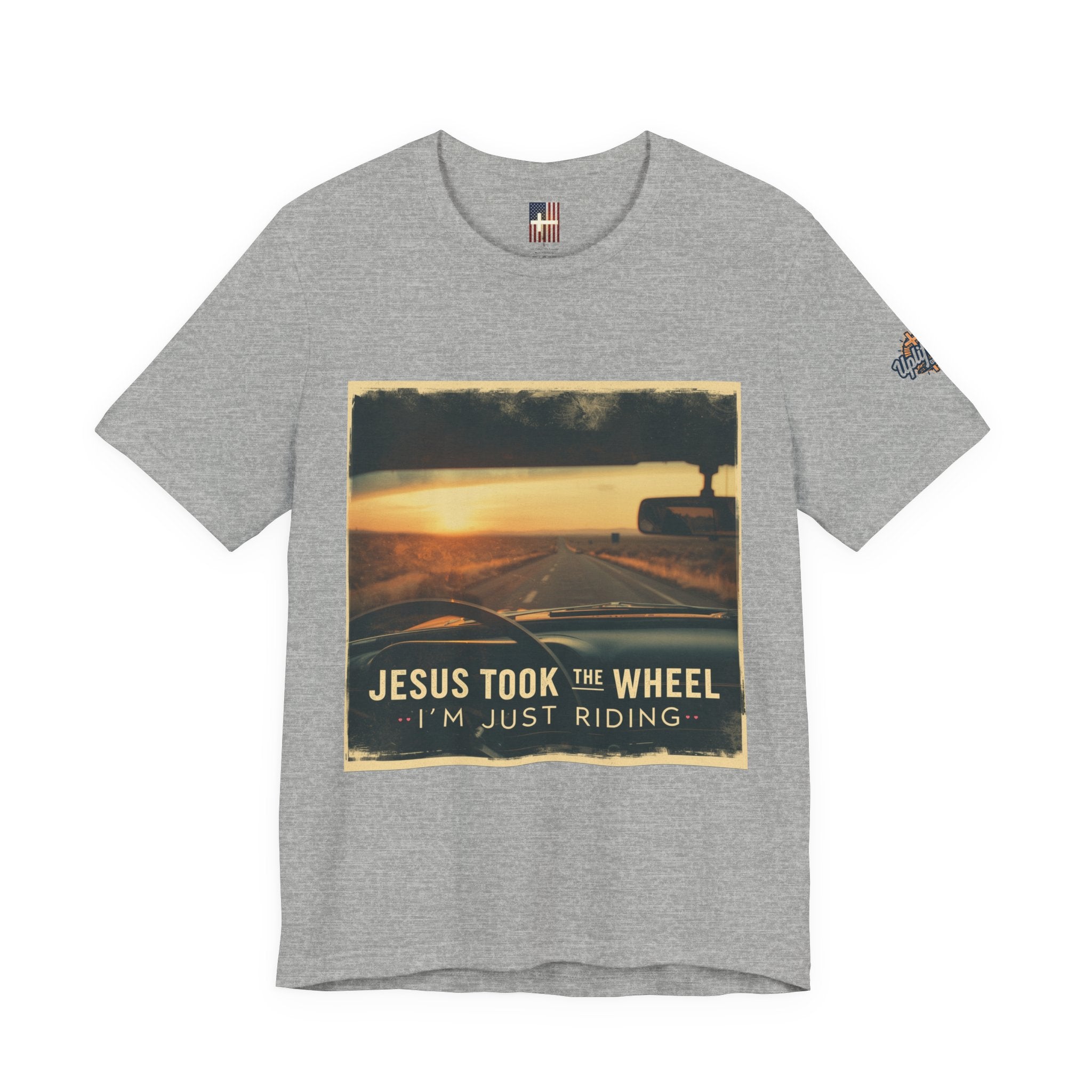 Jesus Took the Wheel I'm Just Riding T-shirt – Funny Christian Convertible Car T-shirt for Surrendered Faith & Humor Printify