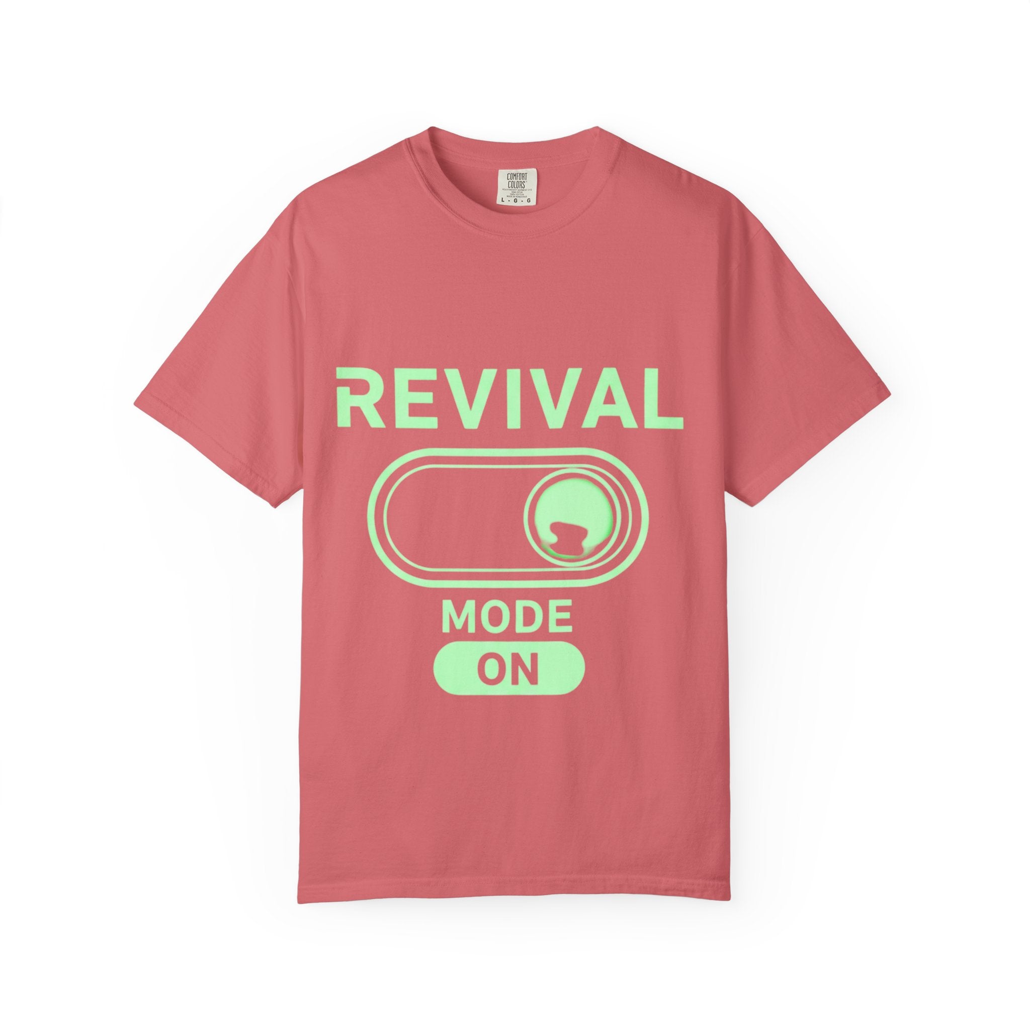 🔥 Revival Mode: ON – Christian Techwear T-Shirt | Glowing Green Faith Switch | Futuristic Jesus Shirt | Activate Your Spiritual Awakening | Uplifted Gear Printify