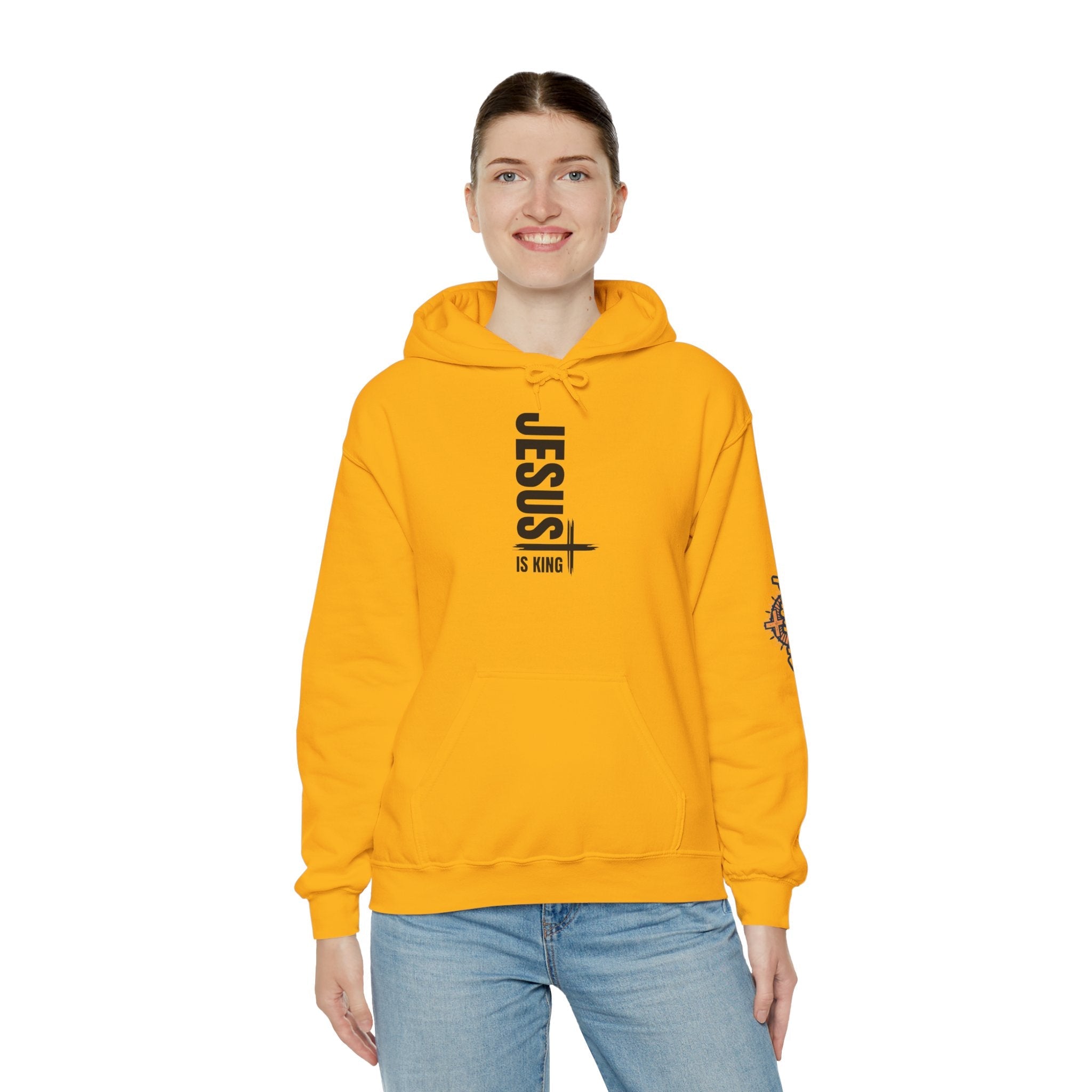 Jesus Is King Hoodie | Modern Typographic Cross Christian Hoodie Printify