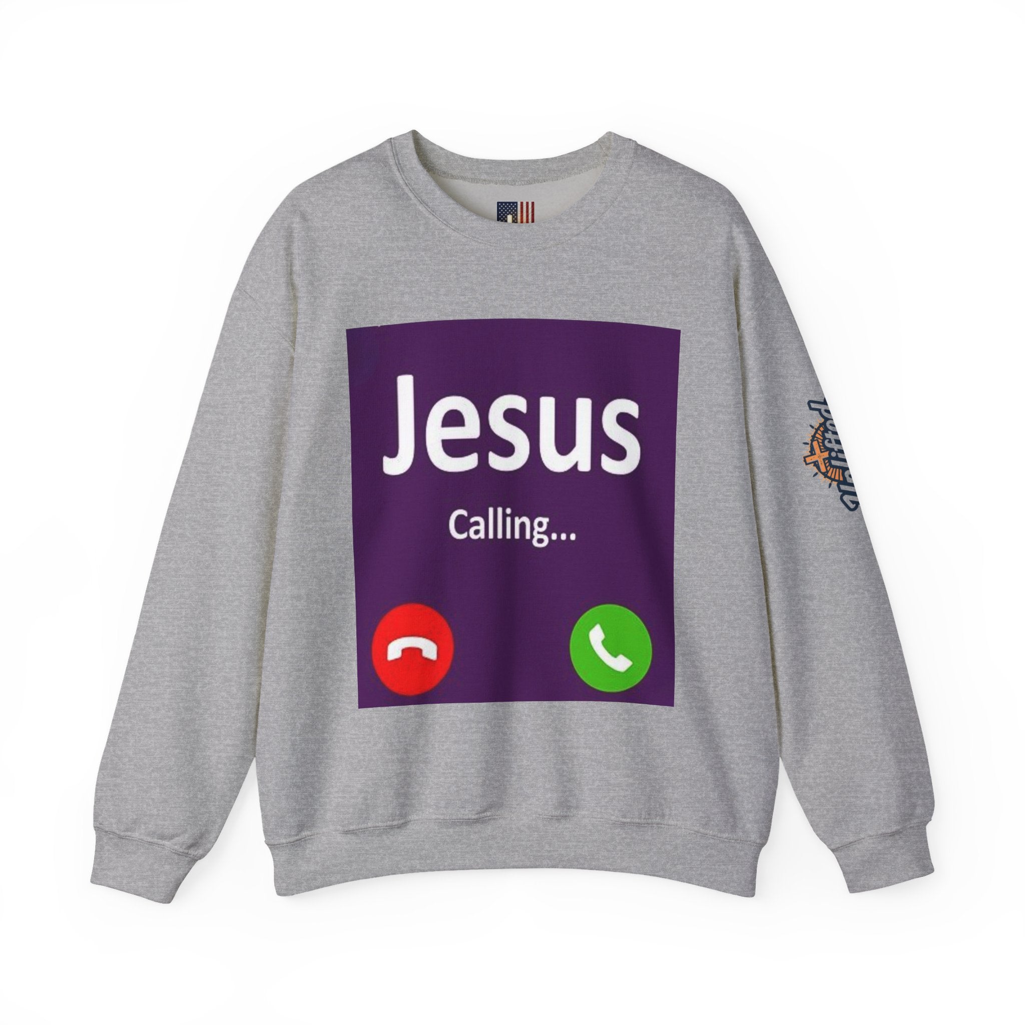 Jesus Calling Sweatshirt – Funny Cell Phone Screen Christian Sweatshirt for Divine Connection & Faith Humor Printify
