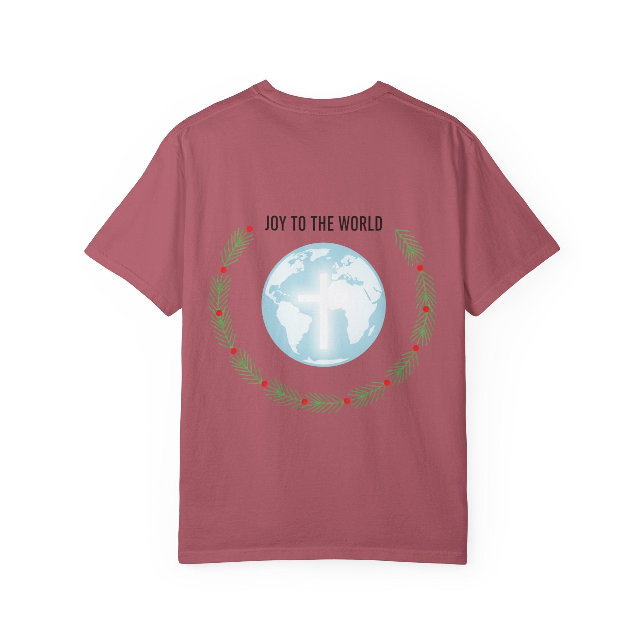 Joy to the World T-shirt – Wreath Earth Nativity Christian Christmas T-shirt for Isaiah 9:6 Holiday Faith & Festive Joy Printify