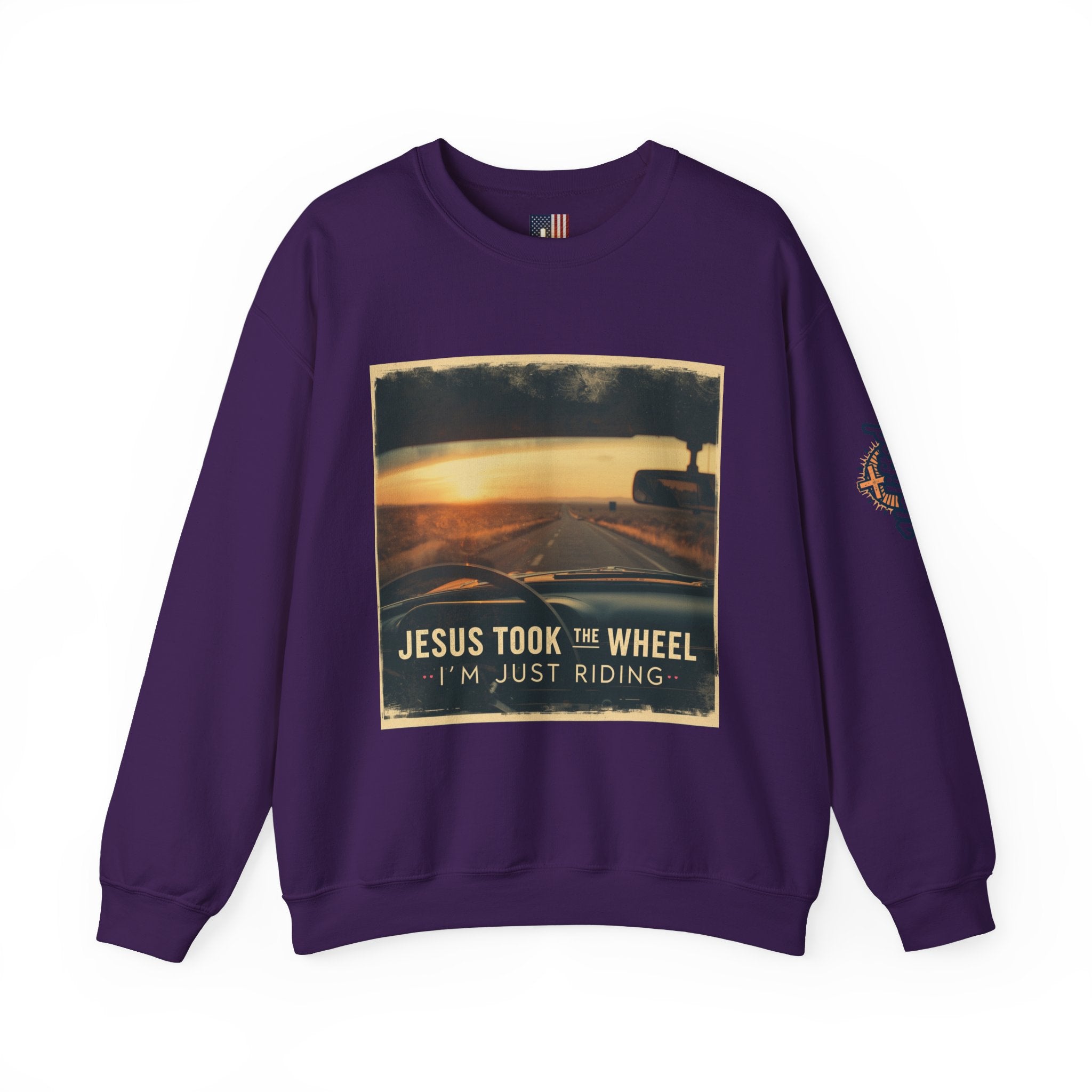 Jesus Took the Wheel I'm Just Riding Sweatshirt – Funny Christian Convertible Car Sweatshirt for Surrendered Faith & Humor Printify