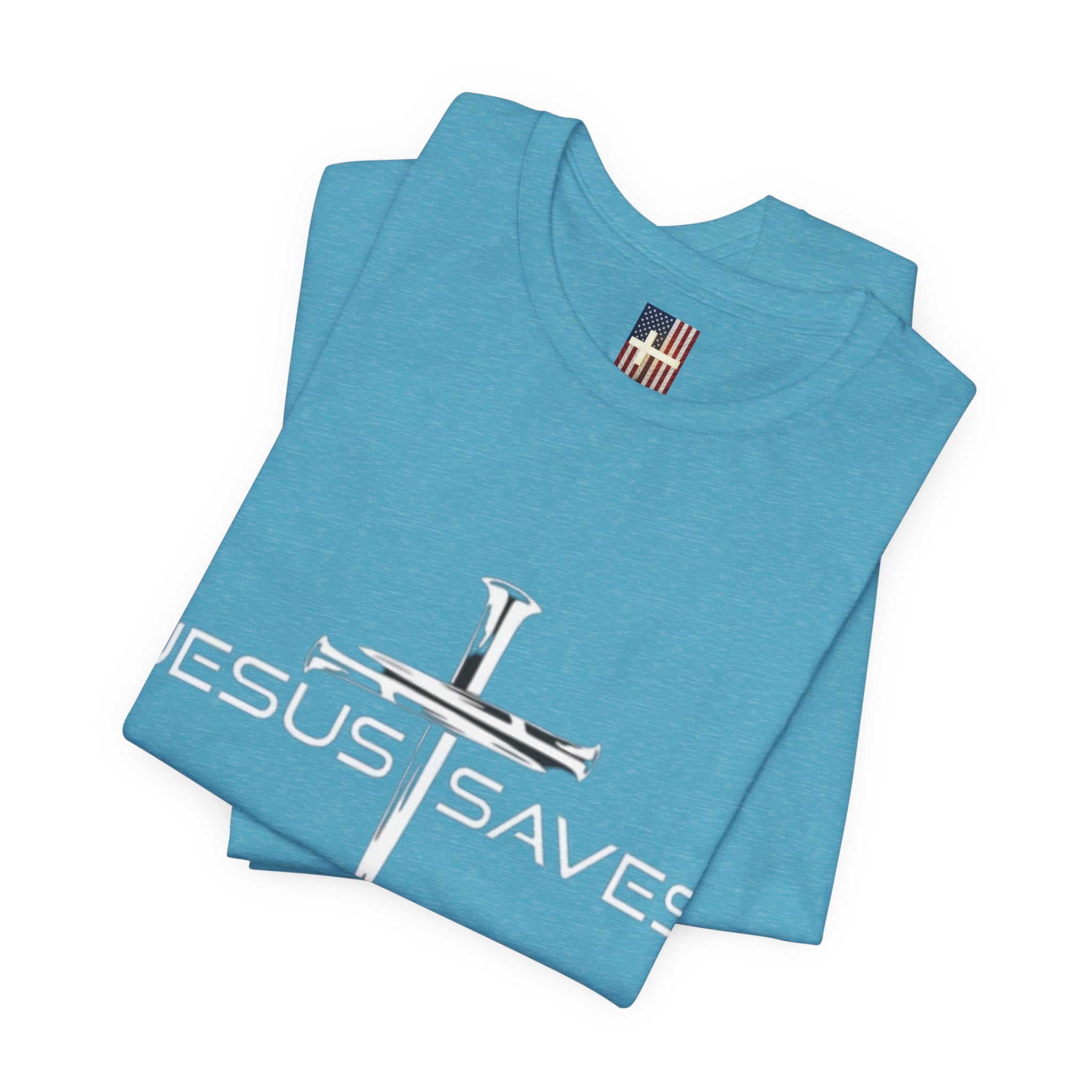 Jesus Saves T-shirt – 3 Nails Crucifix Cross Christian T-shirt for Redemption Faith & Bold Salvation Printify