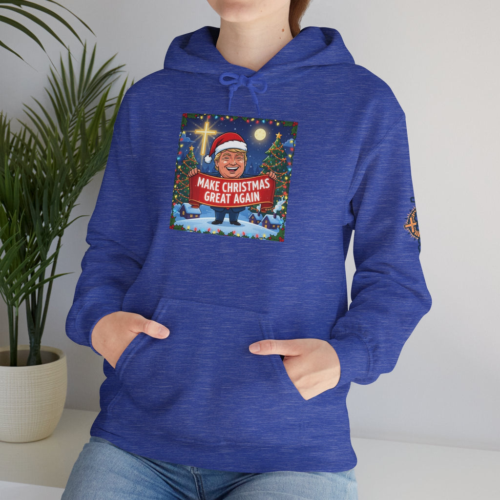 🎄 Make Christmas Great Again – Patriotic Christian Christmas Hoodie | Bold Holiday Faith Tee | Red & White Banner Design | Uplifted Gear Printify