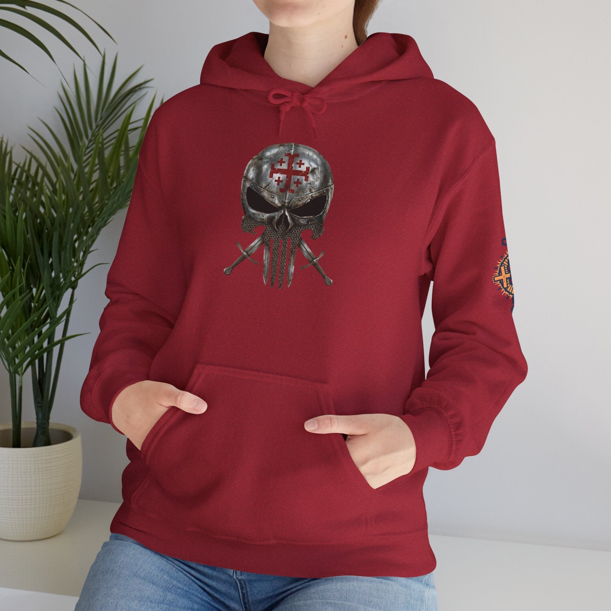 Crusader Knight Christian Skull Hoodie - Warrior Armor of God Hoodie Printify