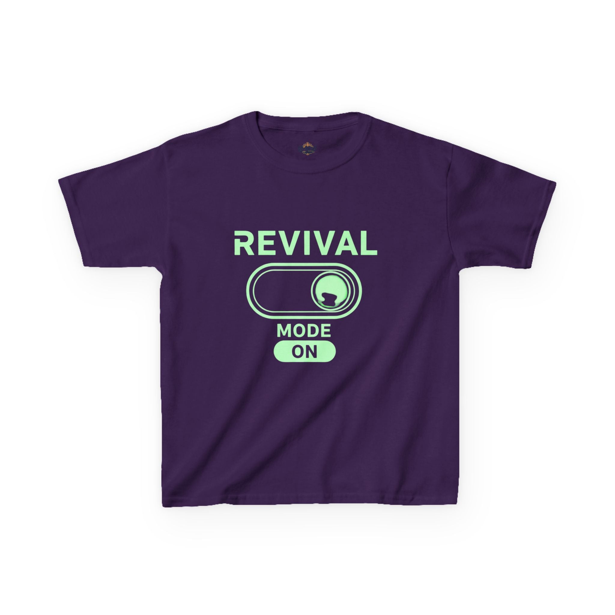 🔥 Revival Mode: ON – Christian Techwear Kids T-Shirt | Glowing Green Faith Switch | Futuristic Jesus Shirt | Activate Your Spiritual Awakening | Uplifted Gear Printify
