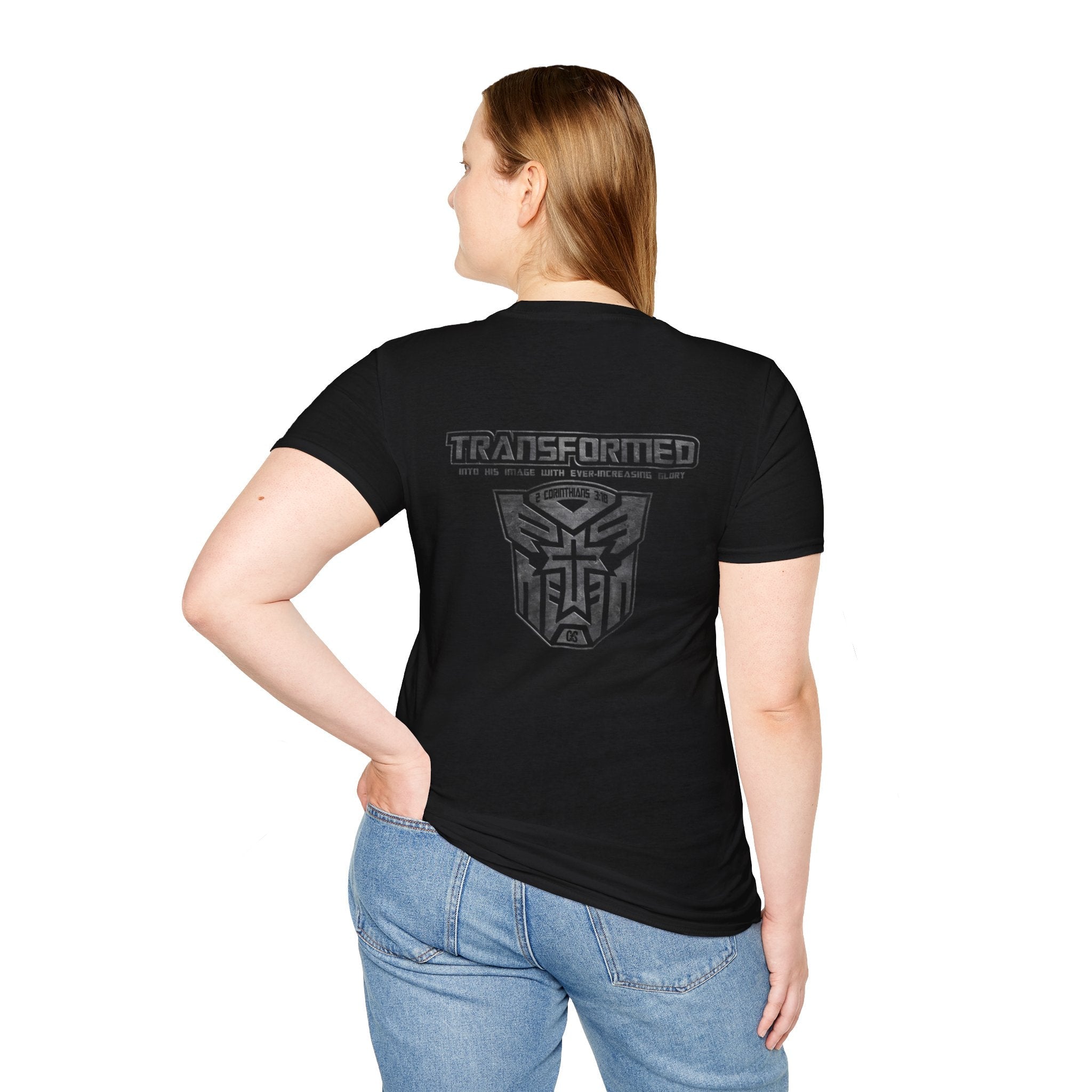Transformer Logo Christian T-shirt | 2 Corinthians 3:18 Bible Verse T-shirt Printify