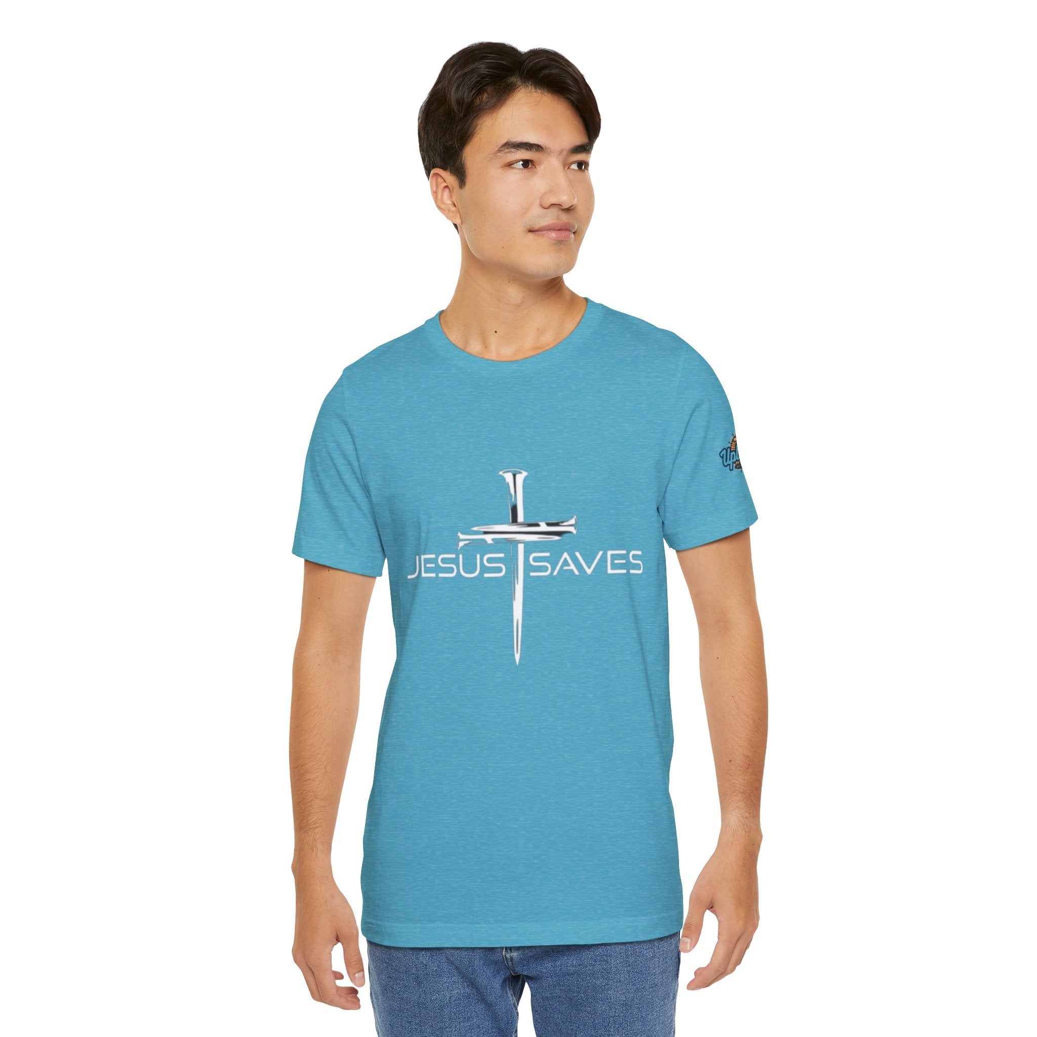 Jesus Saves T-shirt – 3 Nails Crucifix Cross Christian T-shirt for Redemption Faith & Bold Salvation Printify