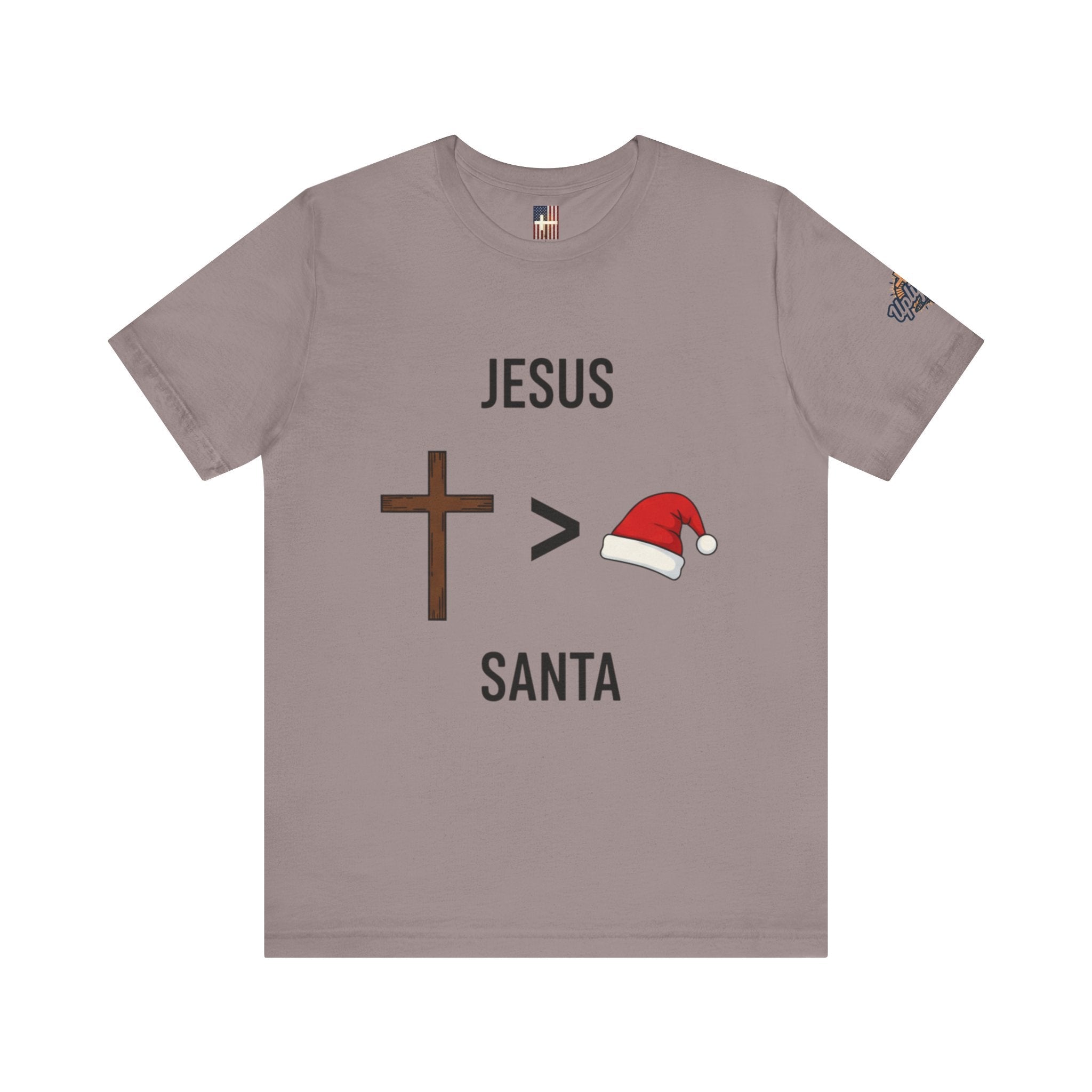 🎄 Jesus > Santa – Minimalist Christian Christmas T-Shirt | Bold Faith Over Holiday Tee | Cross vs Santa Hat Design | Uplifted Gear Printify