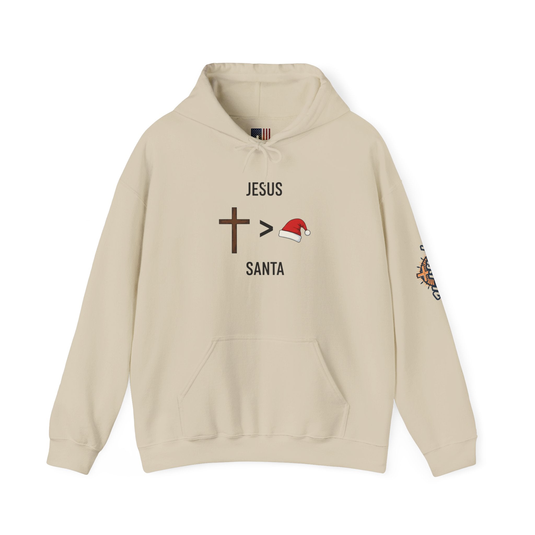 🎄 Jesus > Santa – Minimalist Christian Christmas Hoodie | Bold Faith Over Holiday Tee | Cross vs Santa Hat Design | Uplifted Gear Printify