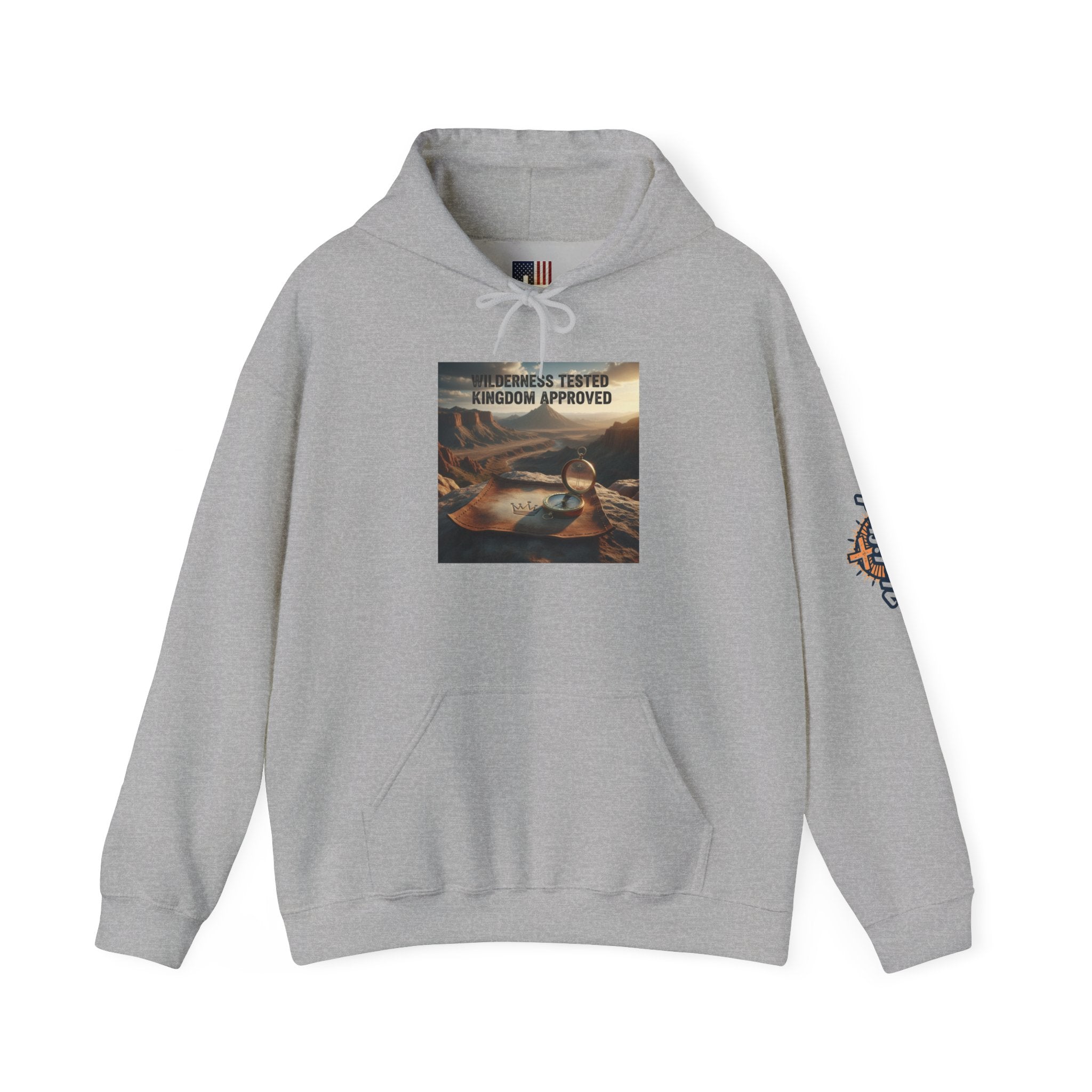 Wilderness Tested Kingdom Approved Hoodie – Mountain Desert Compass Crown Christian Sweatshirt for Biblical Adventure Faith Printify