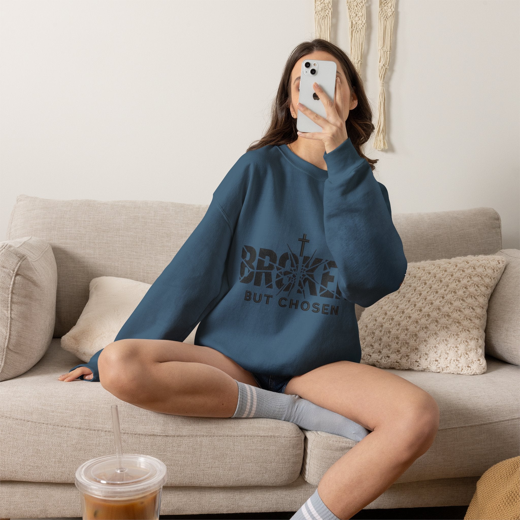 Broken But Chosen Crewneck Sweatshirt Printify