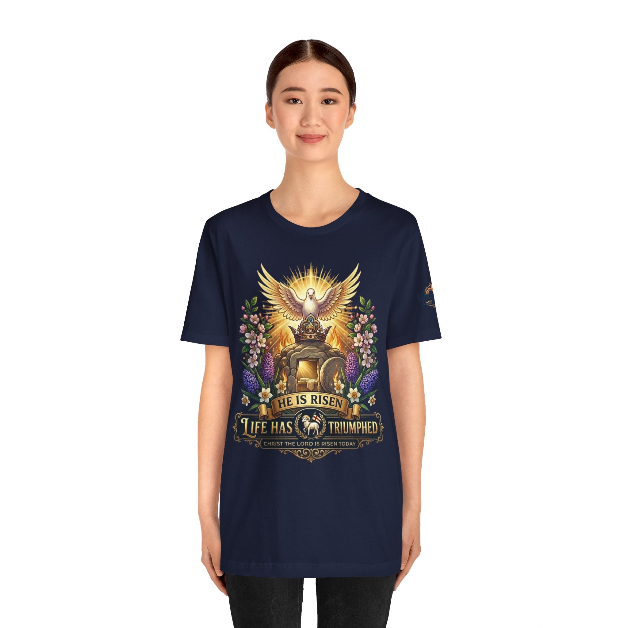 He Is Risen "Life Has Triumphed" T-Shirt — Easter Resurrection Christian Tee Printify